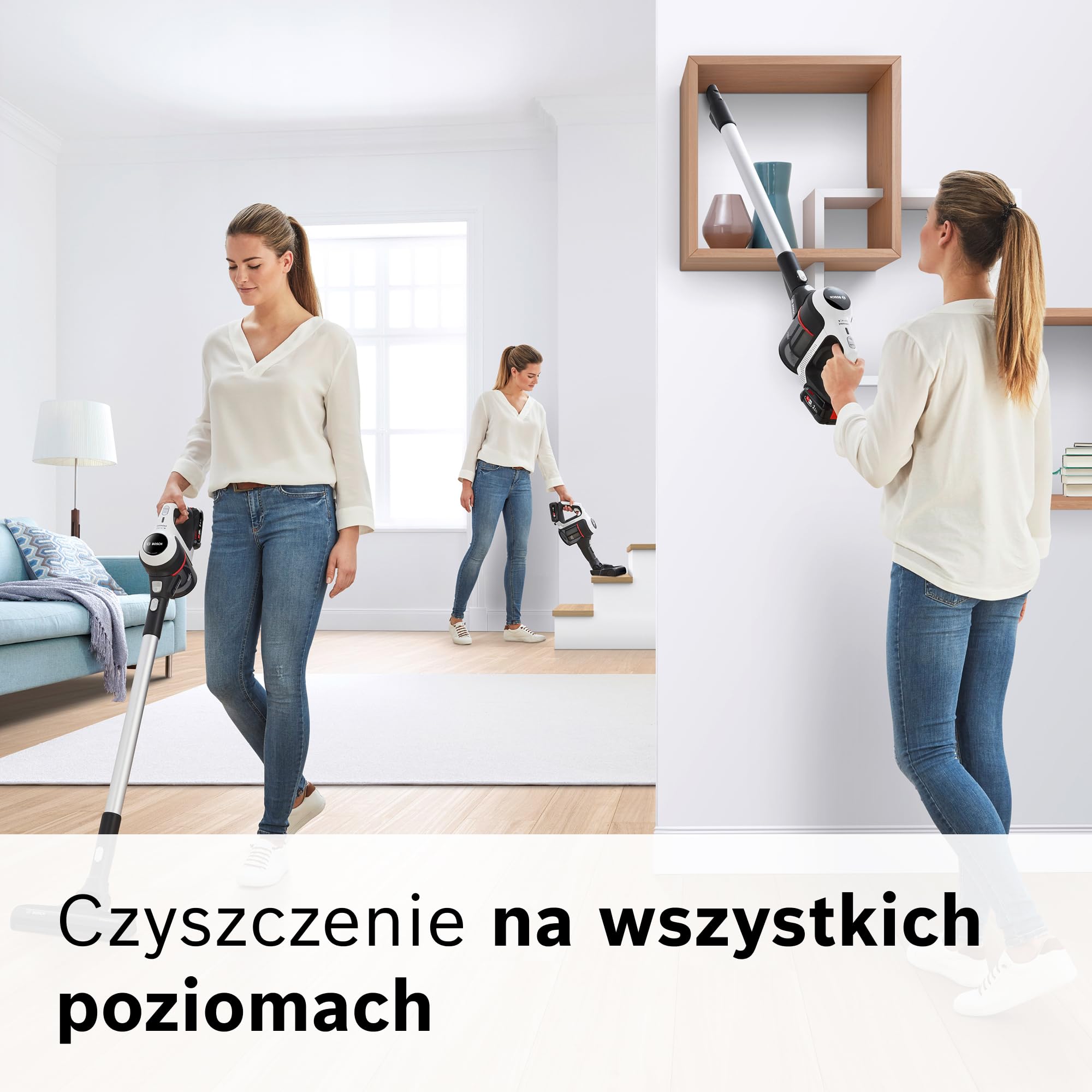 Bosch, Unlimited BCS611AM Series 6, odkurzacz bezprzewodowy, wysoka moc ssania, długi czas pracy, lekka konstrukcja, wydajny silnik, wyprodukowano w Niemczech, biały