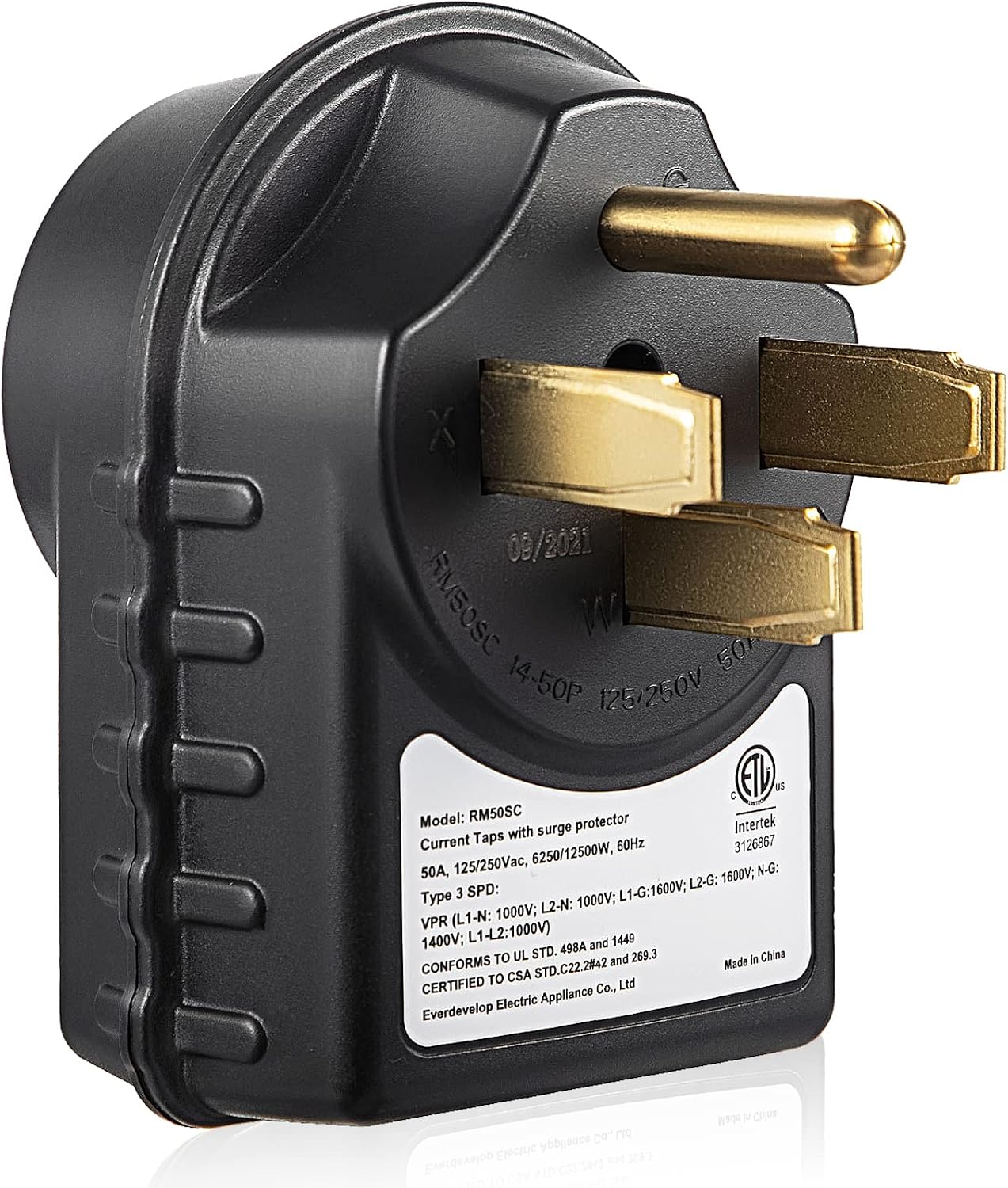 RV Surge Protector 50 Amp,Adapter Circuit Analyzer 125V/250V/12500W, Power Adapter with Integrated Surge Protection with LED Light Indicator for RV Trailer,50A Male to 50A Female,ETL Listed