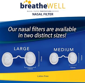 Nose Filters, Nasal Filter Protection Device for Allergy Defense, Discreet Nasal Dilator, Helps Shield Against Airborne Irritants, Pollutants, Dust & Pet Dander, Large, 6 Count