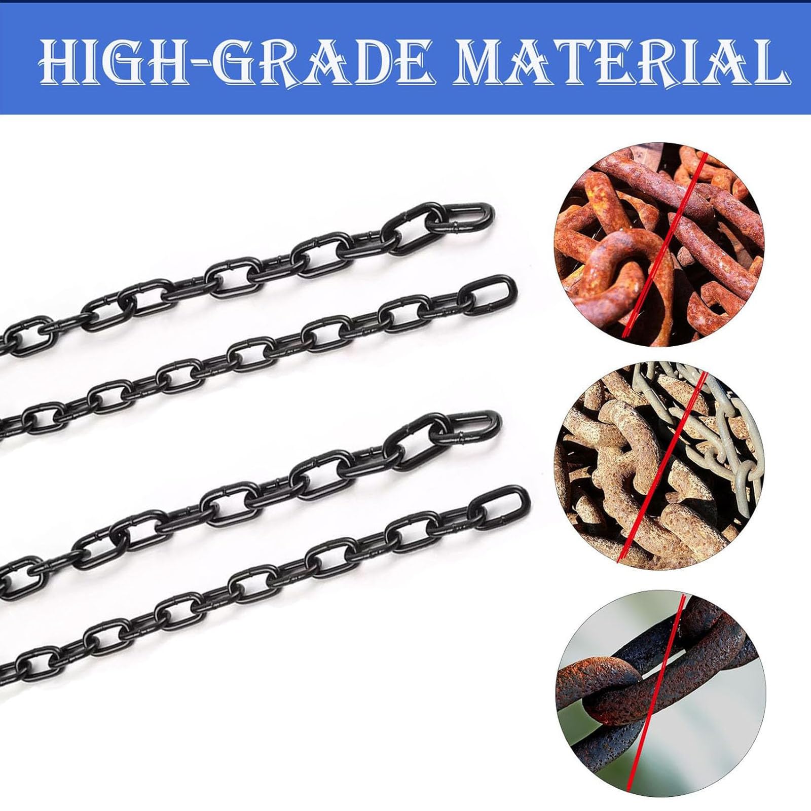 5m Starke Stahlkette, 4mm Kette Schwarz, Gliederkette Meterware Kohlenstoffstahl, Schaukelketten Metallkette für Hängezäune, Kette Hängesessel