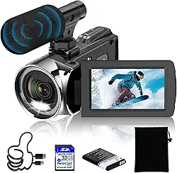 Câmera de vídeo, filmadora 1080p 36 MP para YouTube, câmera de vídeo com cartão SD 32G para TikTok, tela de rotação de 3 polegadas 270° com zoom de 18 x filmadoras para crianças, adolescentes