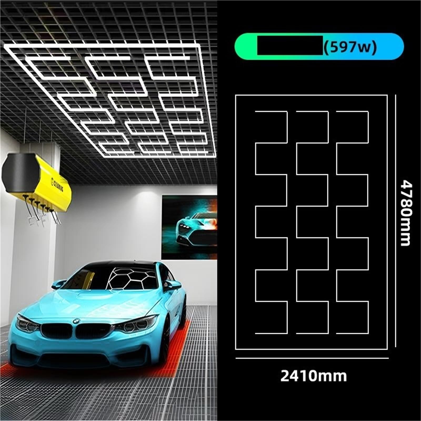 Lampa garażowa Honeycomb – sześciokątna lampa LED 110 V/220 V, wodoodporna i pyłoszczelna, do myjni samochodowych(Bow Light 12,6500K 220V)