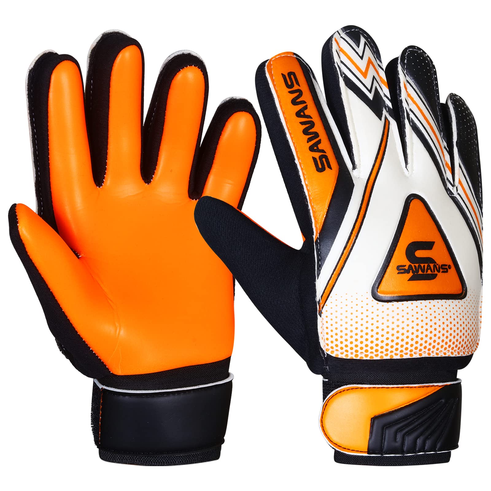 Football Goalkeeper Gloves Boys Kids Children Youth Adult Soccer Goalie Protection Goal Keeping Gloves Finger Support Wrist Junior Anti Slip Palm (Size 4 for 6 to 9 year old, Black/Orange)
