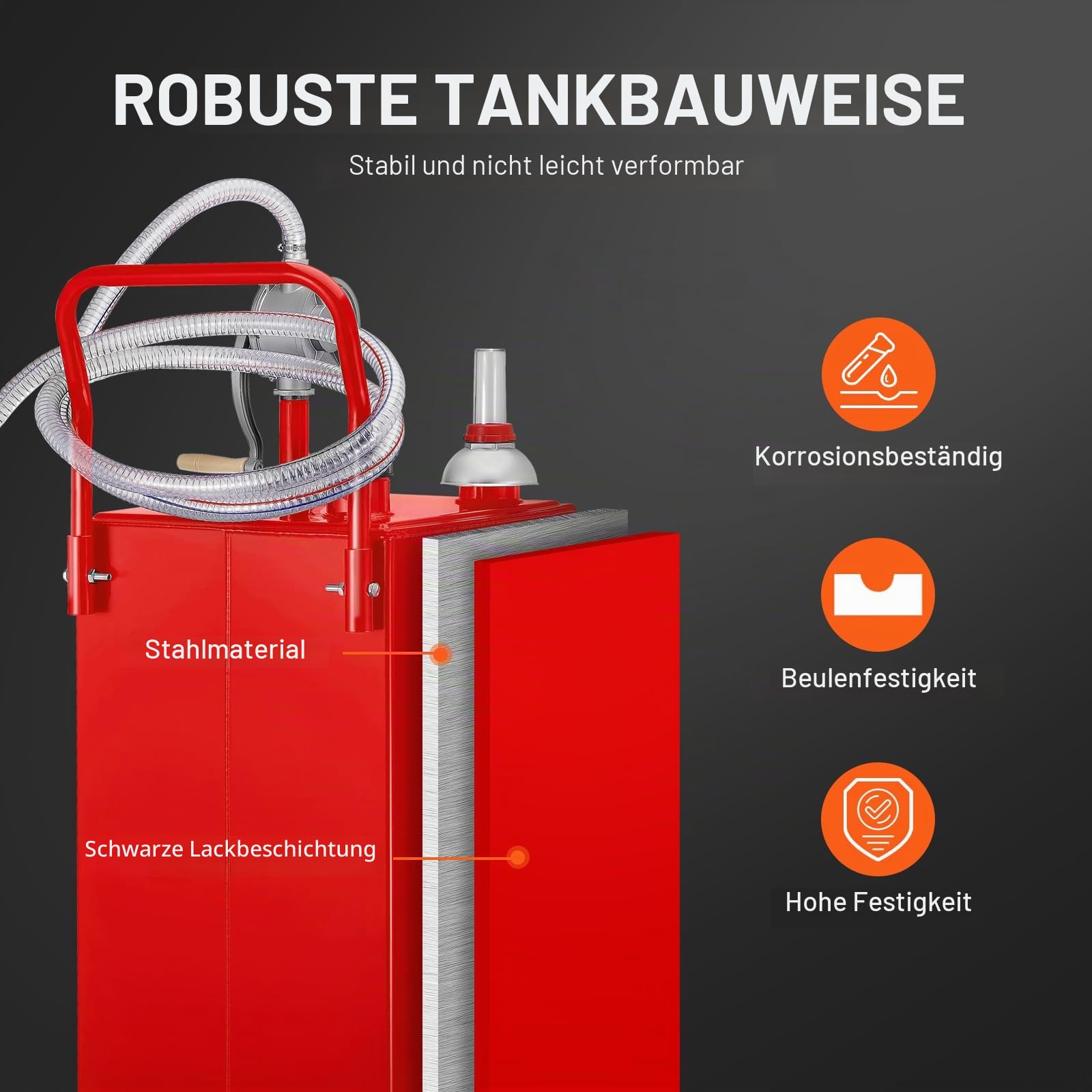 VEVOR 30-Gallonen-Kraftstoffbehälter, Gasspeichertank und 4 Räder, mit manueller Transferpumpe, Benzin-Diesel-Kraftstoffbehälter für Autos, Rasenmäher, Geländefahrzeuge, Boote usw., Rot