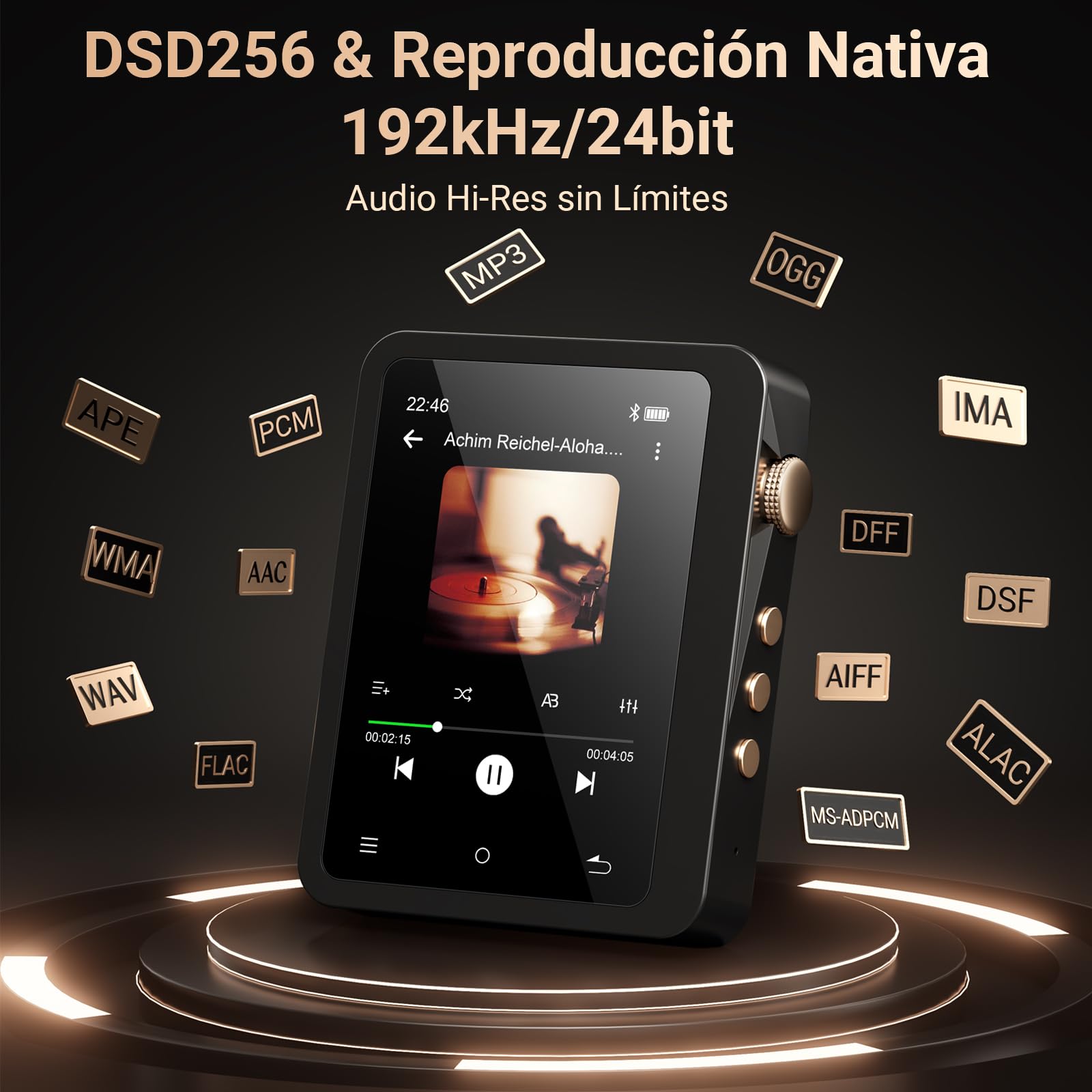 MECHEN 128GB Hi Res Reproductor MP3 con Bluetooth 5.3, Sonido Digital de Alta Resolución Sin Pérdidas, Reproductor DSD DAC FLAC, 192Khz/24bit, Pantalla Táctil, USB C, OTG, con Estuche de Cuero (M33)