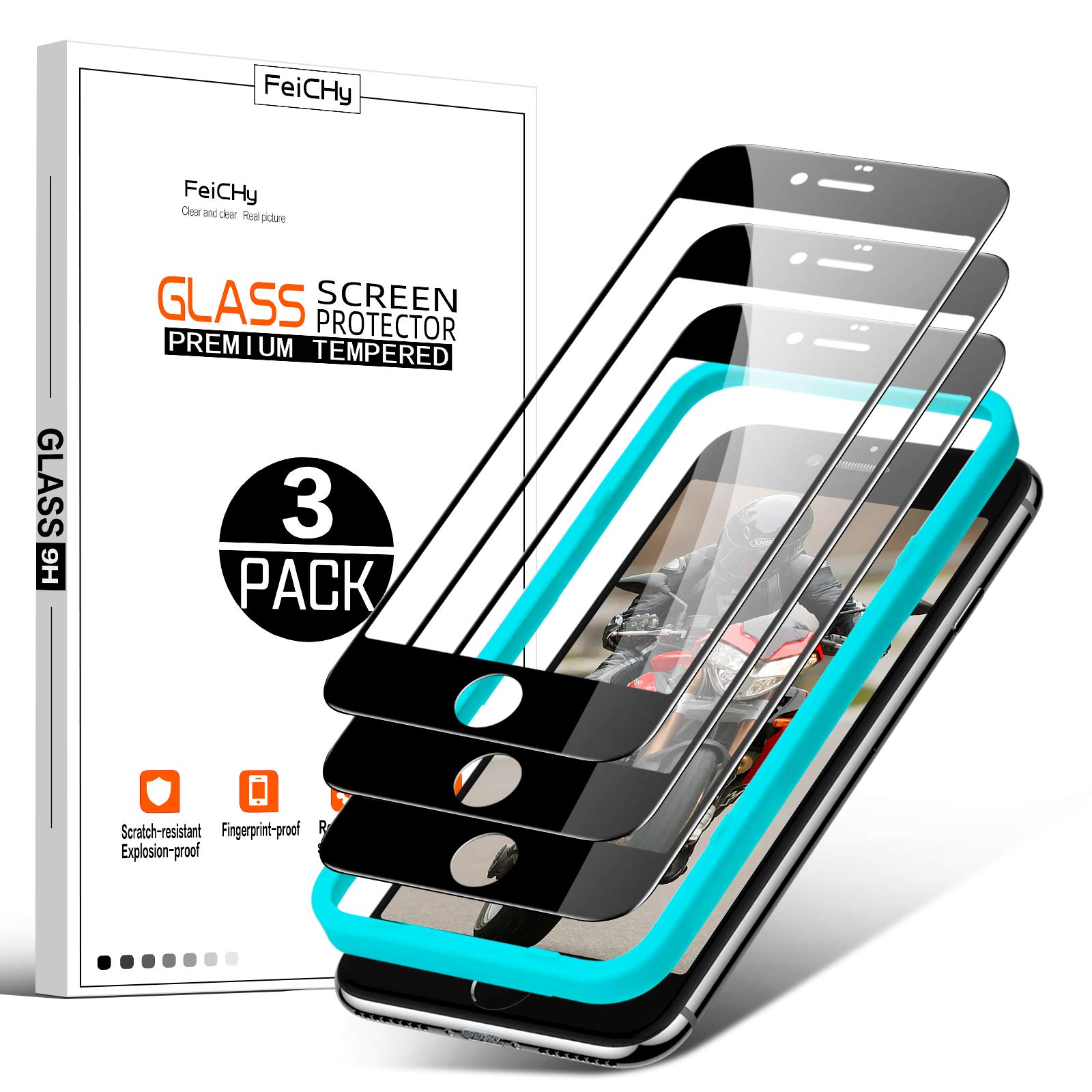 FeiCHy for iPhone 8 plus Screen Protectors or 7 plus with 5.5 Inch(3 Pack), for Anti-scratch,Anti-dust and Anti-burst Tempered Glass Screen Protector iPhone 8 Plus/7 Plus - Clear,Black border