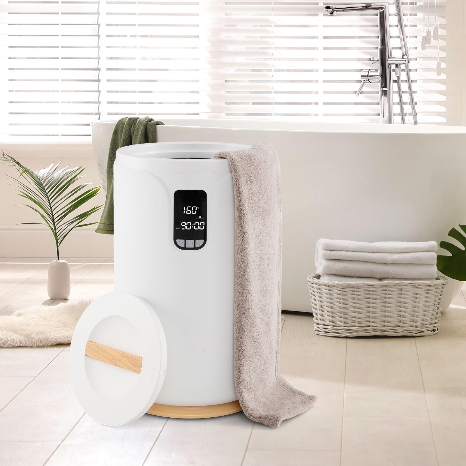 Giantex Towel Warmer Bucket for Bathroom, 20L Large Blanket Warmer with 0.5-24H Delay Timer, 30/60/90 Mins Heating Time & LED Light, Luxury Hot Towel Heater for Two 45