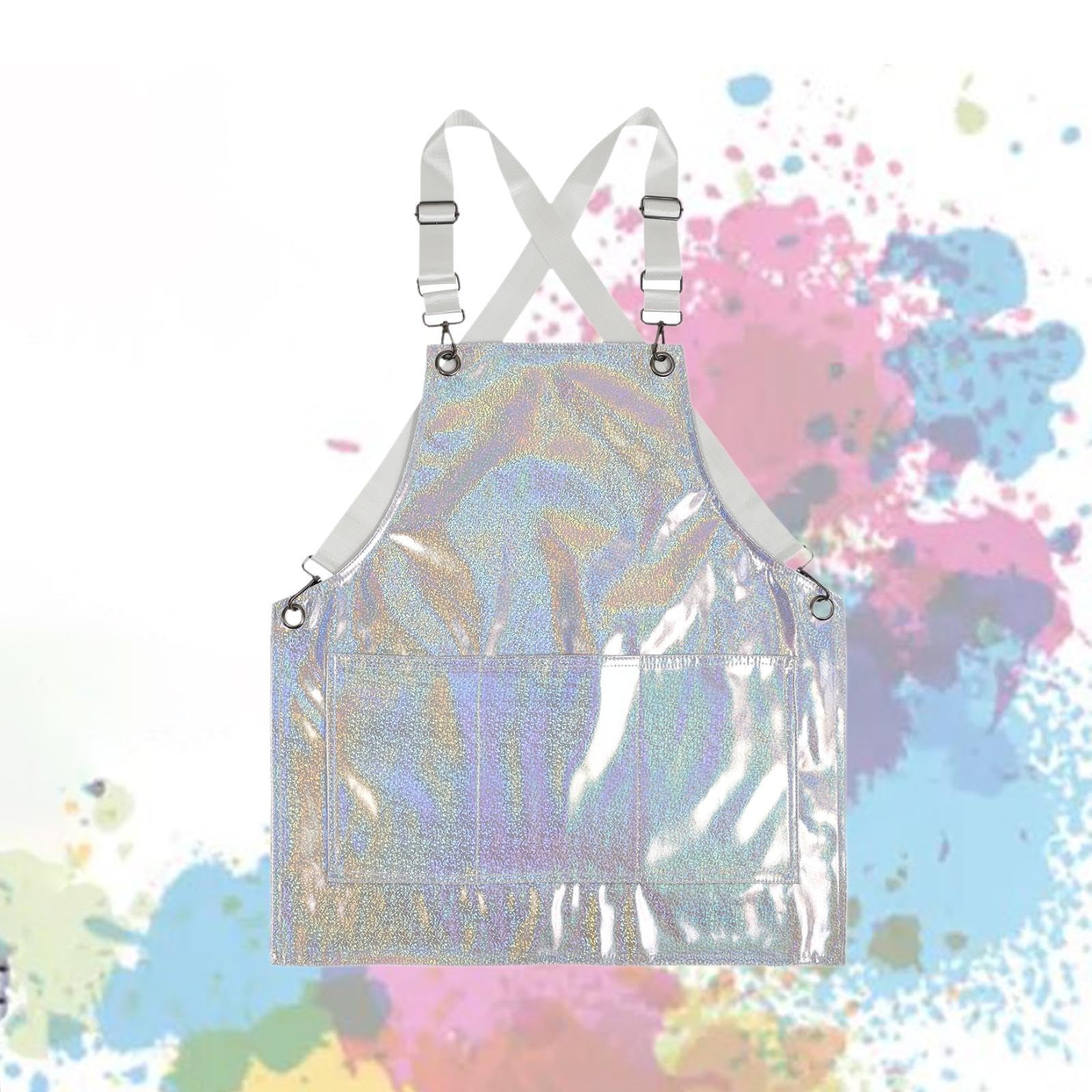 Gralara Delantal de Chef Delantal de Trabajo con Bolsillos Delantal con Peto Delantal de Cocina de Material PU con Correas Anchas Y Ajuste Cómodo Adecuado Par