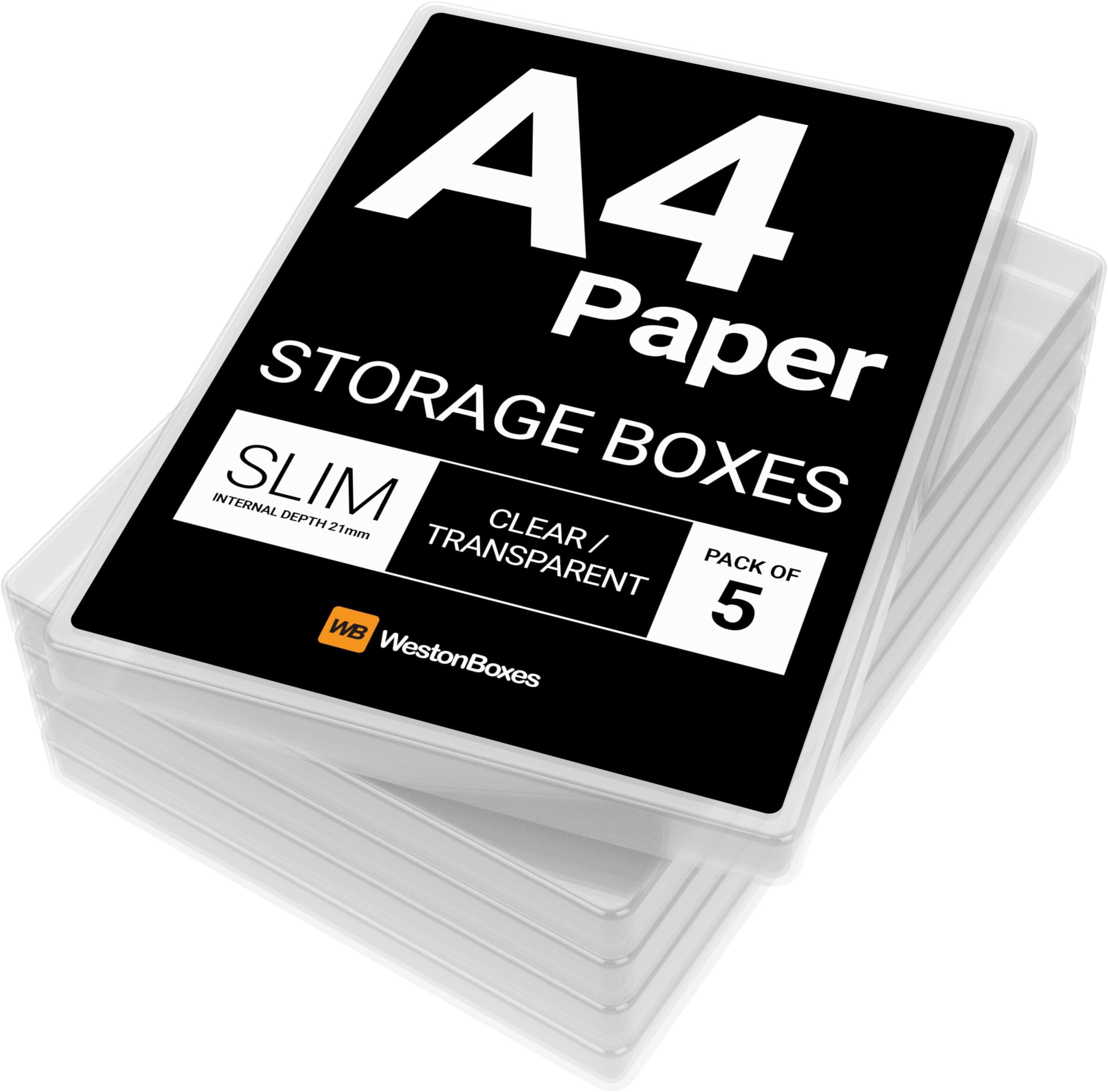 WestonBoxes 5 x A4 Thin Plastic Display Boxes for A4 Paper (Clear/Transparent)