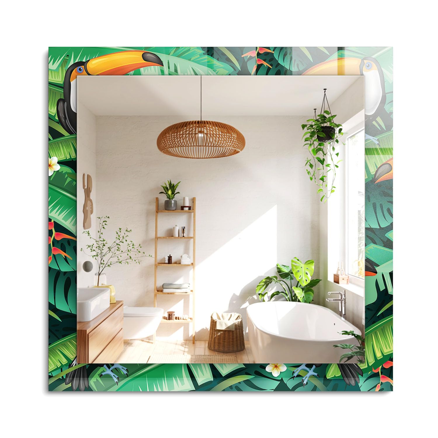 Miroir avec cadre graphique moderne 60x60cm pour déco murale salon