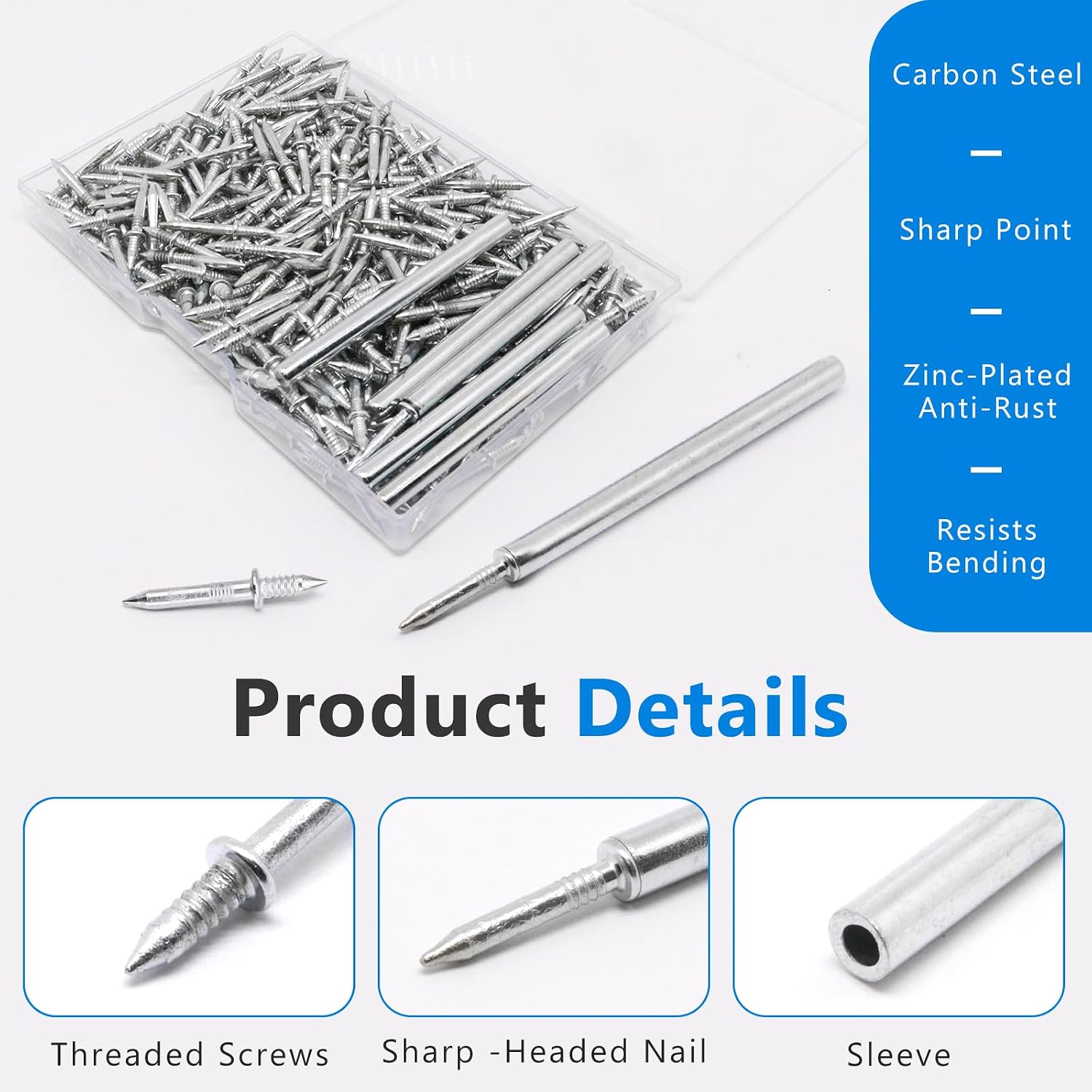 350PCS Double-Head Nails for Baseboard, Invisible Double-Sided Skirting Thread Seamless Nail, No Mark Screws Fasteners with 5PCS Specific Sleeve Tool for Baseboards & Trim (Double Thread)