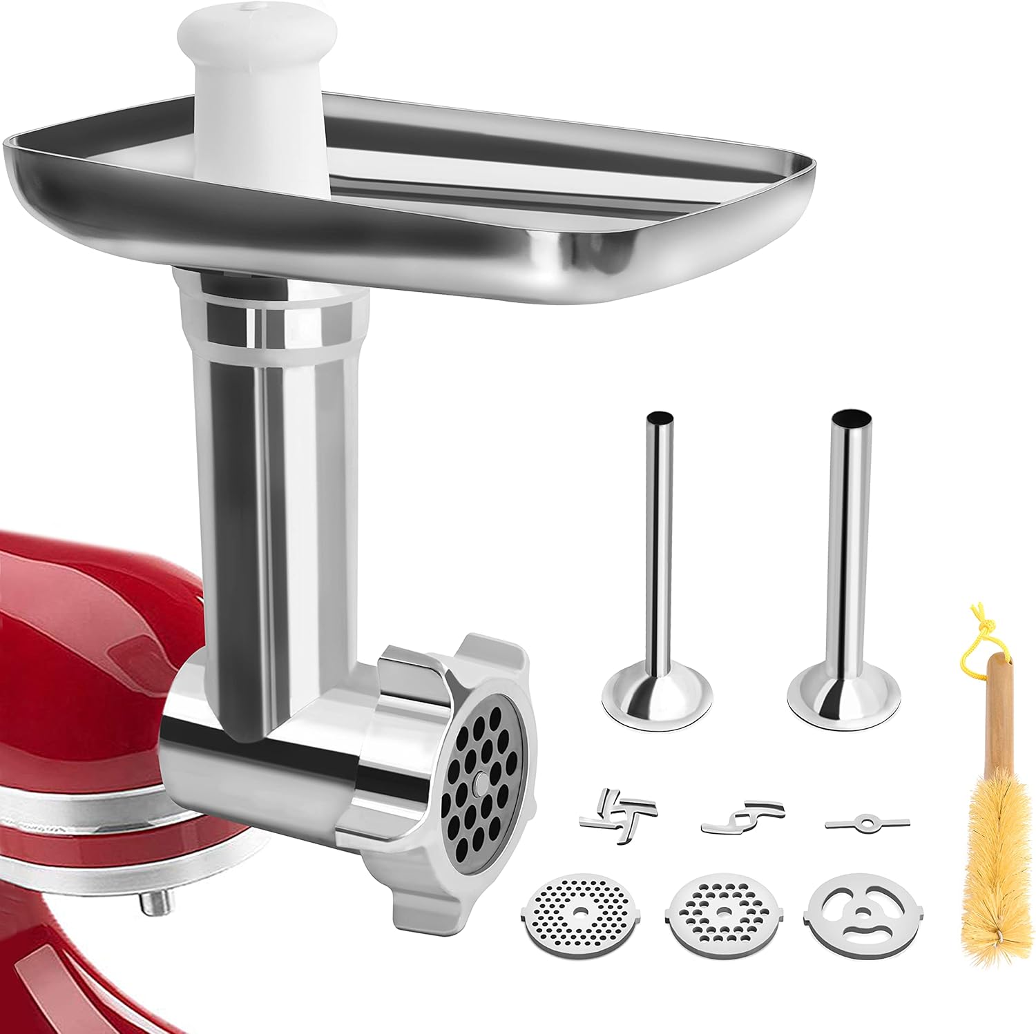 Leixe Metal Food Grinder Attachment for KitchenAid Stand Mixers Includes 2 Sausage Stuffer Tubes,Durable Meat Grinder Attachment for KitchenAid
