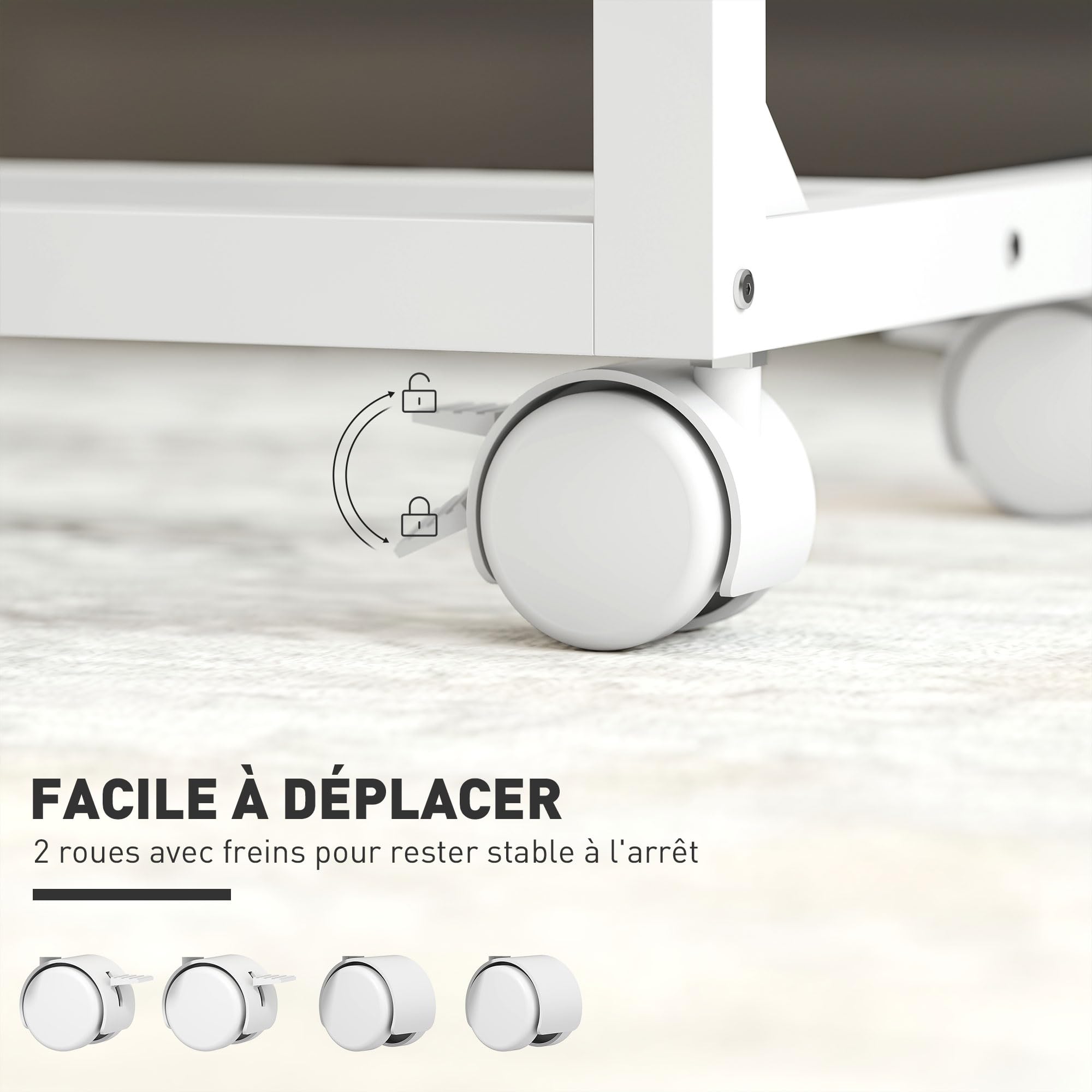 HOMCOM Table d'appoint à roulettes réglable en Hauteur chêne et Blanc