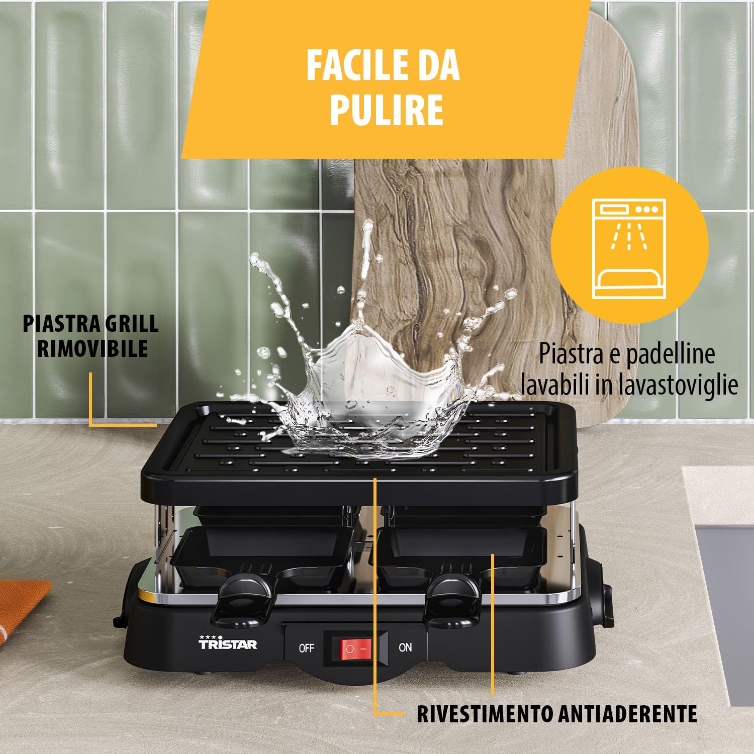 PRINCESS RACLETTE 4 TEGAMINI PIASTRA GRILL POTENZA 500 W