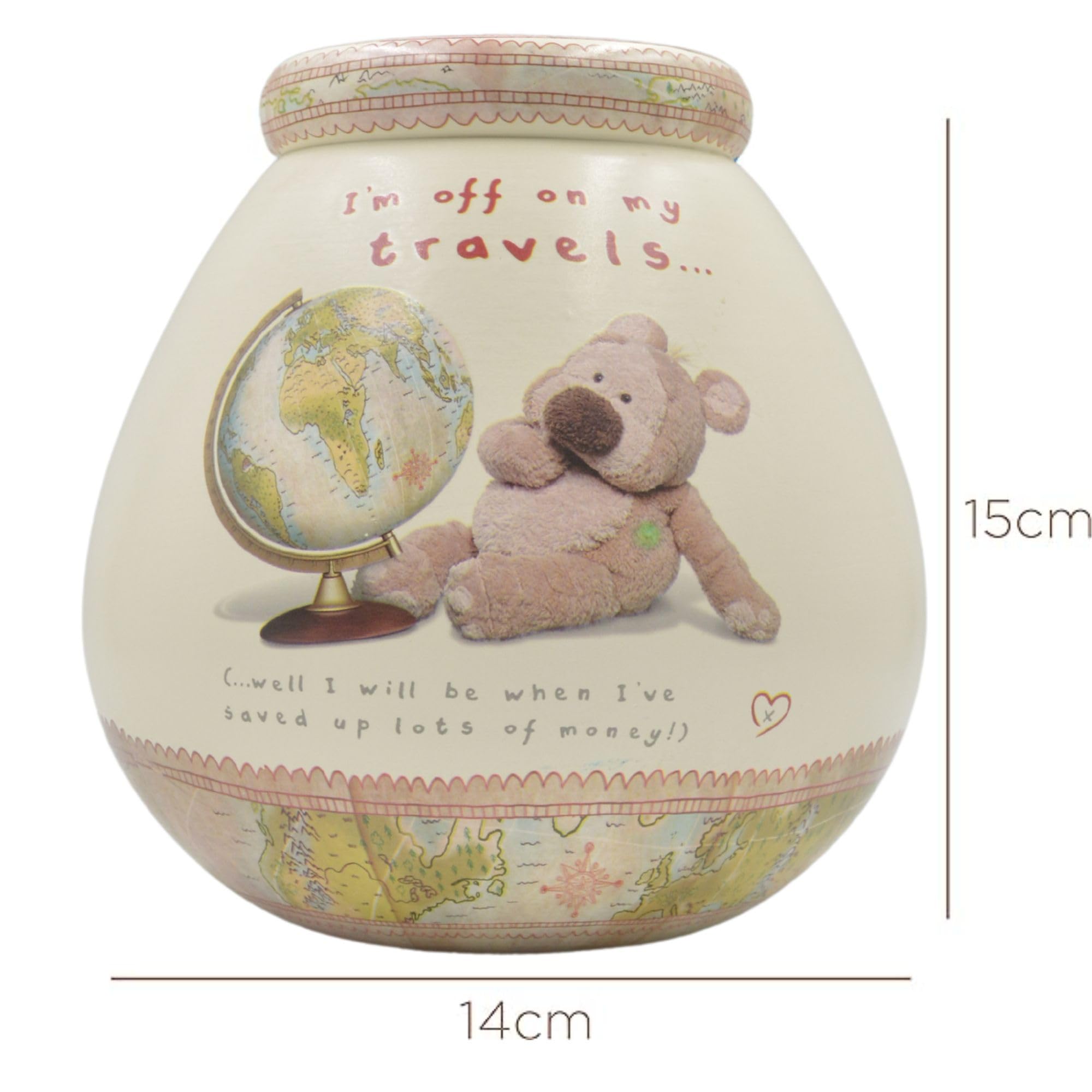 Pot Of Dreams Skarbonka/garnek Tedmund I'm Off ON My Travels 402572-Break to Open, ceramika, wielokolorowa, 15 cm