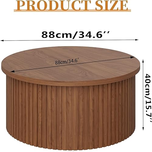 Miniatura 2 de Mesa de Centro de Tapa Elevable Acanalada con Almacenamiento Oculto, Mesa de Centro Redonda de 31.6 Pulgadas para Sala de Estar, Mesas Centrales