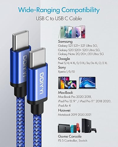 Miniatura 6 de Cable USB C a USB C, 60 W (3 A), carga rápida tipo C a tipo C, cable de carga trenzada compatible con Samsung S23 Ultra S22 S21 S20, Note10, Pixel 7