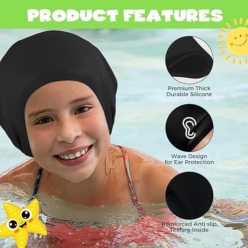 Miniatura 3 de Gorro de natación extra grande para niños  Gorro de natación para cabello largo y corto, gorro de natación para trenzas y rastas, gorras de natación