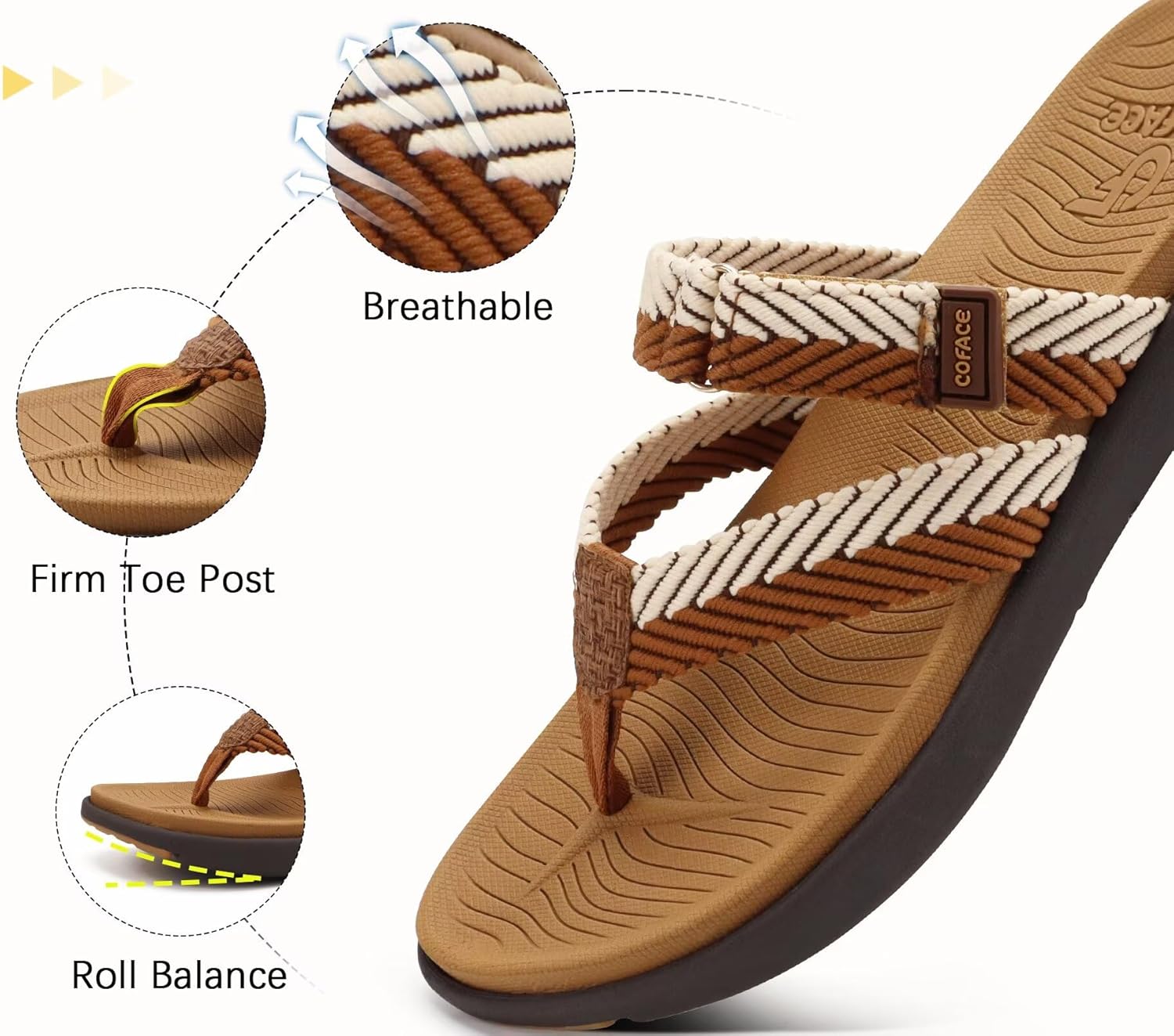 COFACE Womens Trendy Orthotic Flip Flops Lightweight Yoga Mat Thick Cushion Walking Thong Sandals Adjustable Slip On Slippers With Comfortable Plantar Fasciitis Arch Support - Image 7