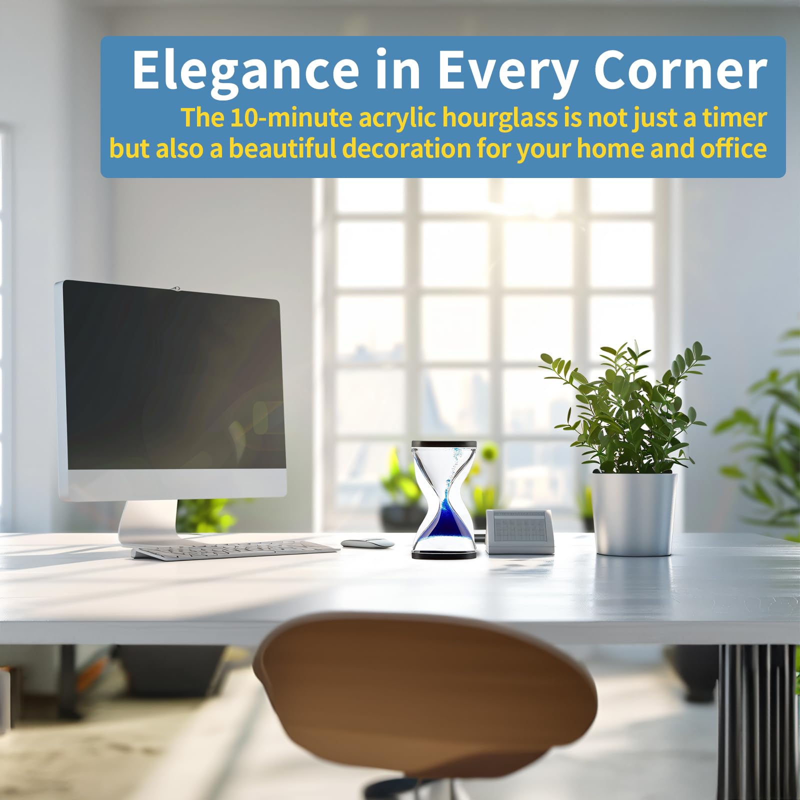 Clessidra a Sabbia 10 Minuti con Effetto Anti-Gravità – Timer Sensoriale Premium, Sabbia Mobile per Decorazione Vintage da Scrivania, Aiuto Concentrazione per Adulti e Bambini(Blue)