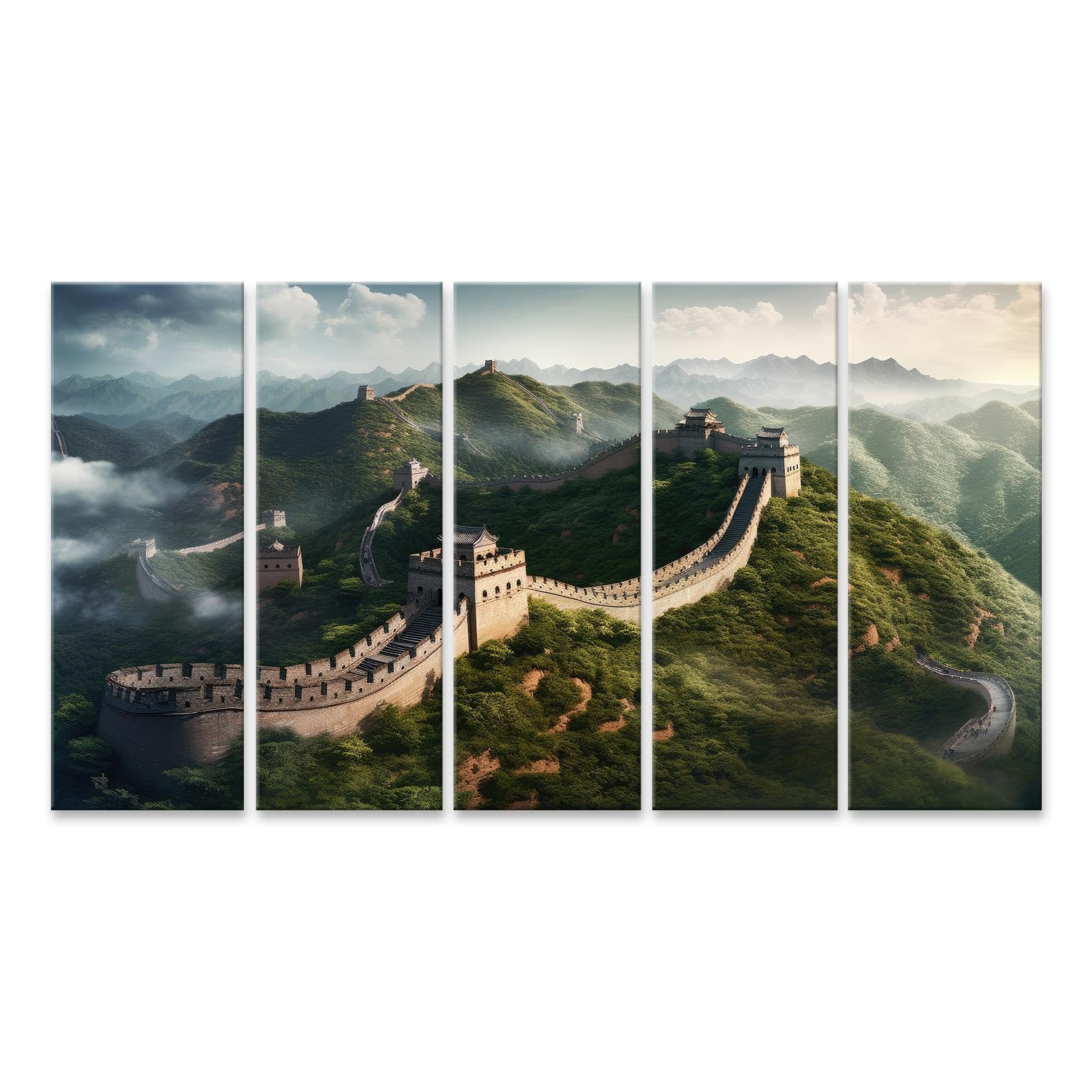 islandburner Cuadro sobre lienzo Muralla China en las montañas verdes y el cielo nublado Imágenes Murales Póster