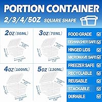 Vista 5 de Contenedores de almacenamiento de alimentos de 2/3/4/5 onzas con kits de tapas (paquete de 200), pequeños recipientes de plástico con tapas, tazas