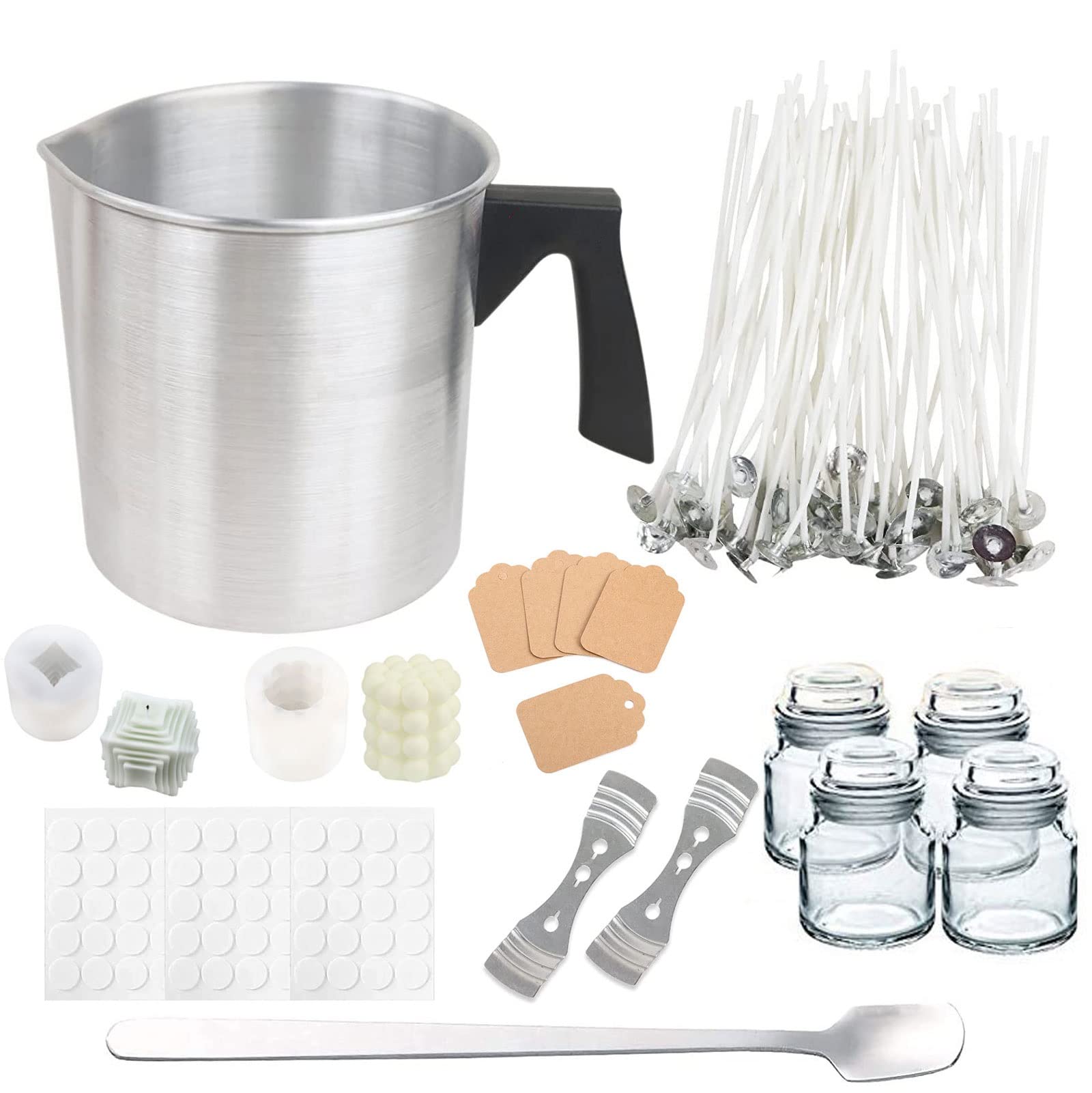LCPKUTTR Candle Making Kit, 60pcs Candle Wicks, 60pcs Candle Wicks Sticker, Candle Wax Pouring Pot 3-Hole Wicks Centering Devices Mixing Spoon DIY Candles Craft Tools THD-1210