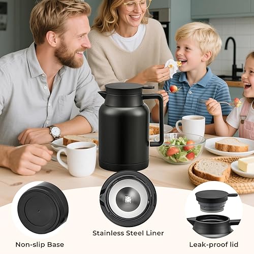 Miniatura 8 de Paquete de 2 jarras térmicas de café de 49 onzas y botella de agua aislada de 15 onzas, jarras térmicas al vacío de acero inoxidable y botella de