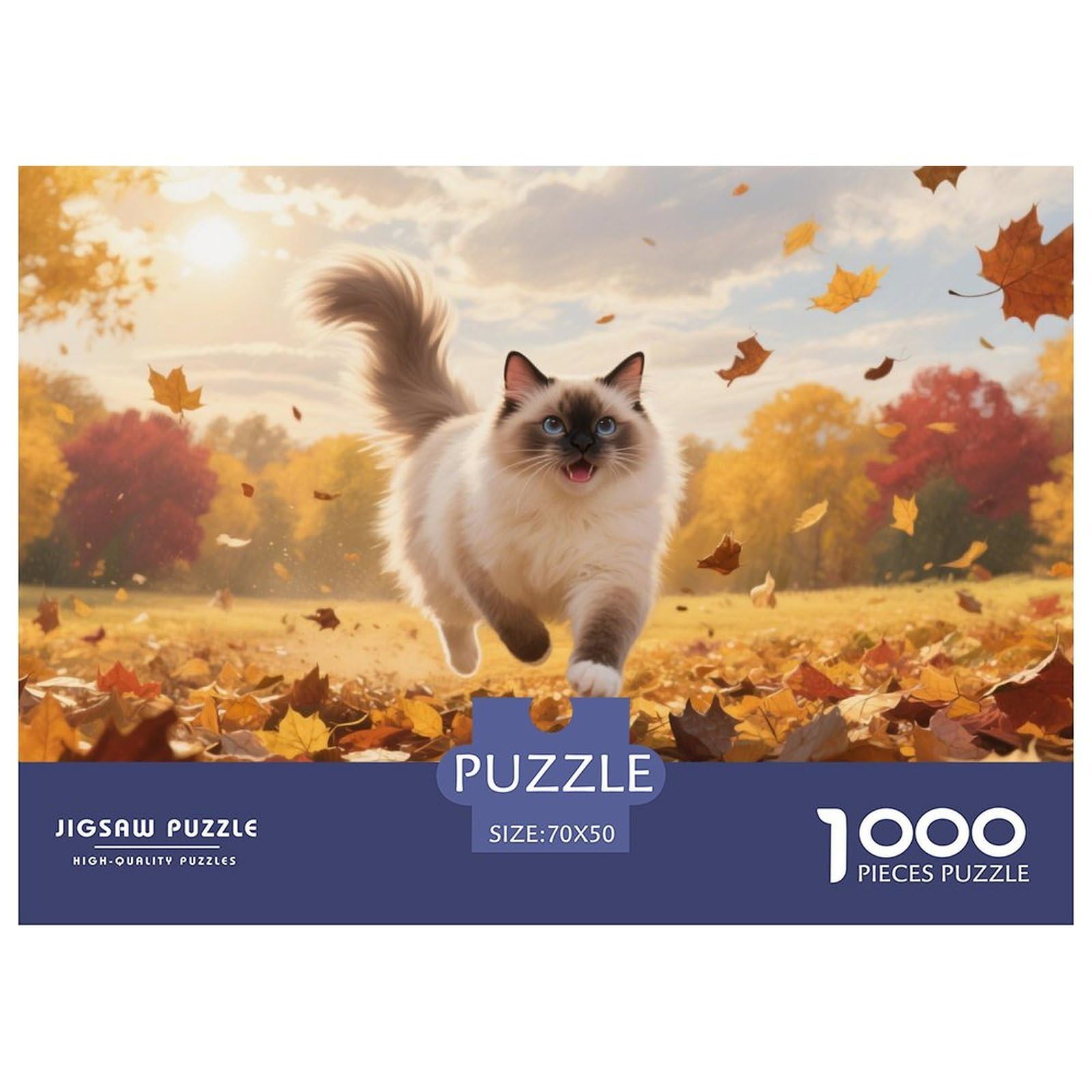 Ragdoll Cat Jigsaw Puzzles 1000 Piece Challenge Toy for Adults,Autumn Fallen Leaves Impossible Jigsaw Puzzles 1000 Pieces Educational Games Home Decoration 70x50cm/1000pcs — image 1