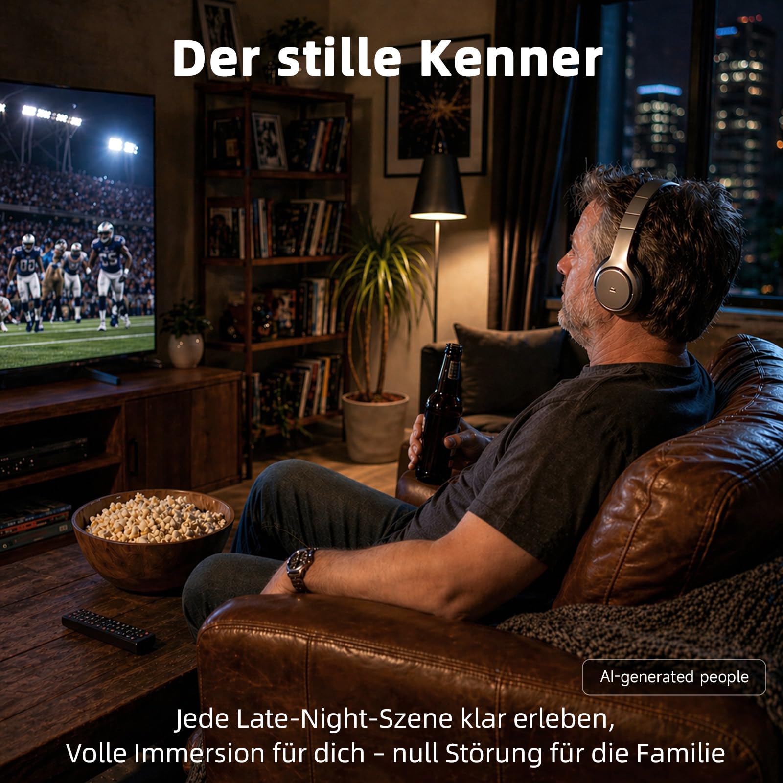 AOC Funkkopfhörer für Fernseher, Wireless TV Headphones mit 48 Std Akkulaufzeit, Keine Audioverzögerung, Blutooth-Kopfhörer, Plug-und-Play, Kabellose TV-Kopfhörer mit TV-Sender für Senioren, Schwarz