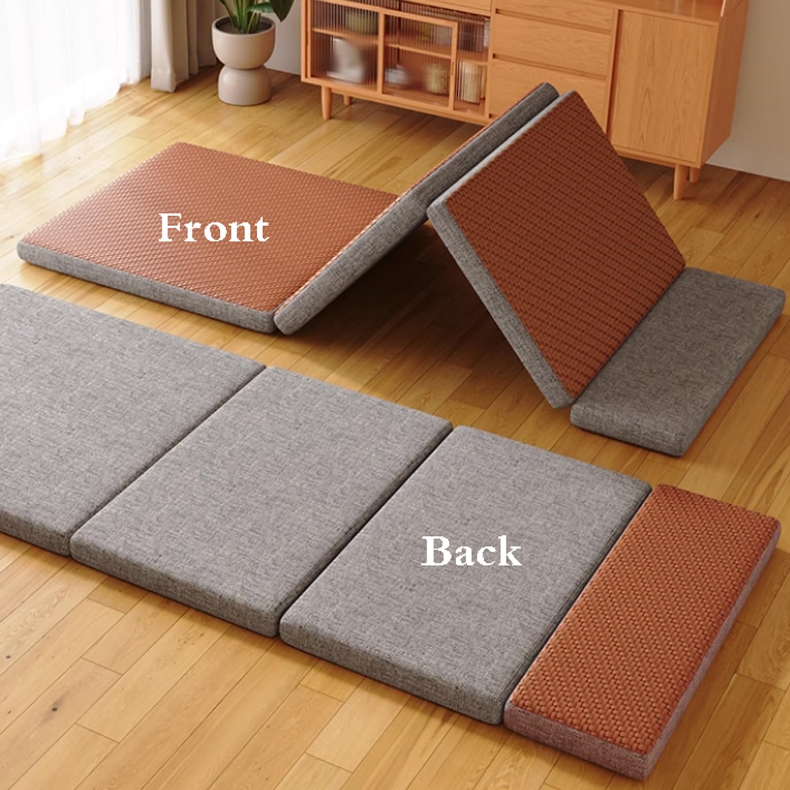 Tatami Tapis japonais pliable antidérapant respirant double face pour chambre à coucher, méditation et salon de thé