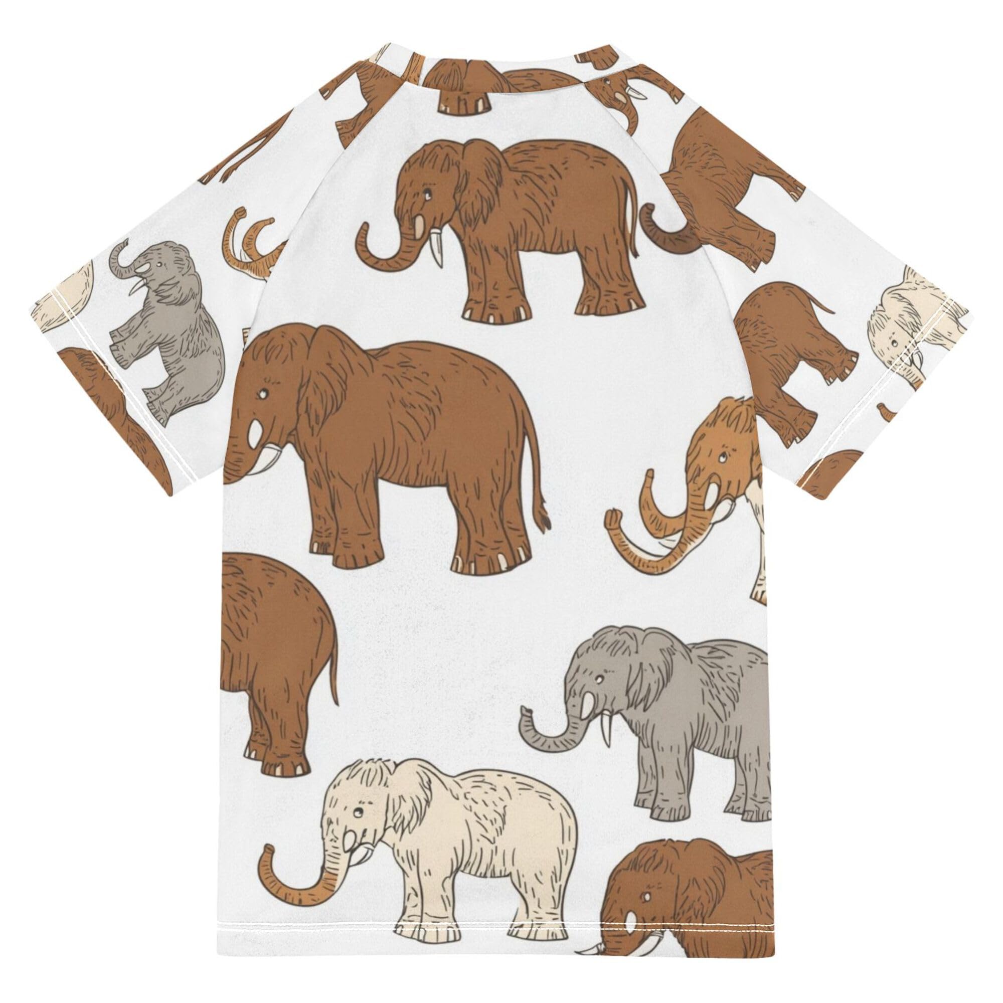 Glaphy Brown White Mammoth Boys Rash Guard Swim Shirt Short Sleeve Swimwear UPF 50+ Quick Dry Rashguard Shirts