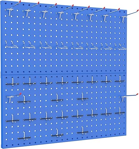 TORACK Organizador de pared de tablero de clavijas de metal de 24 x 24 pulgadas o 12 x 48 pulgadas, sistema de tablero de clavijas de 70 piezas para
