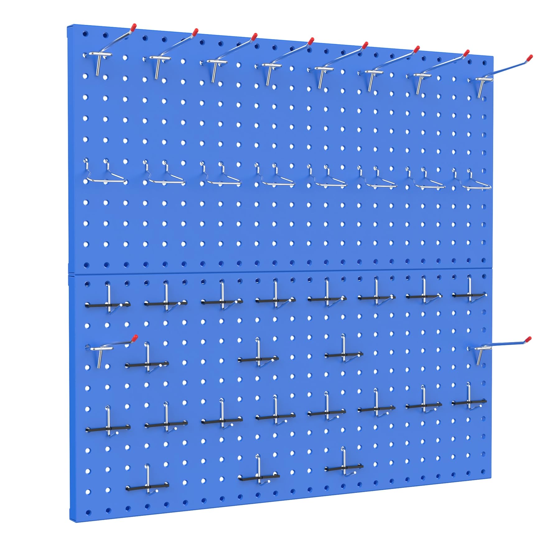 TORACKMetal Pegboard Wall Organizer 24" x 24" or 12" x 48", 70PCS Pegboard System for Garage Pegboard Organizer Kit with Pegboard Hooks for Workbench, Shop, Shed(Blue)