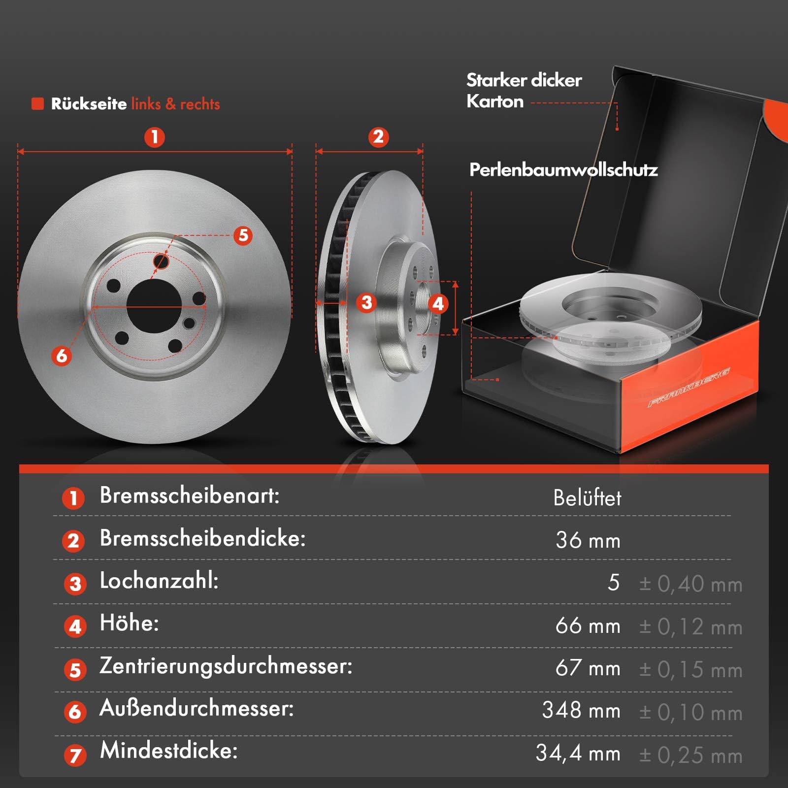 Frankberg 2 disques de frein avant + 4 plaquettes de frein avant Essieu