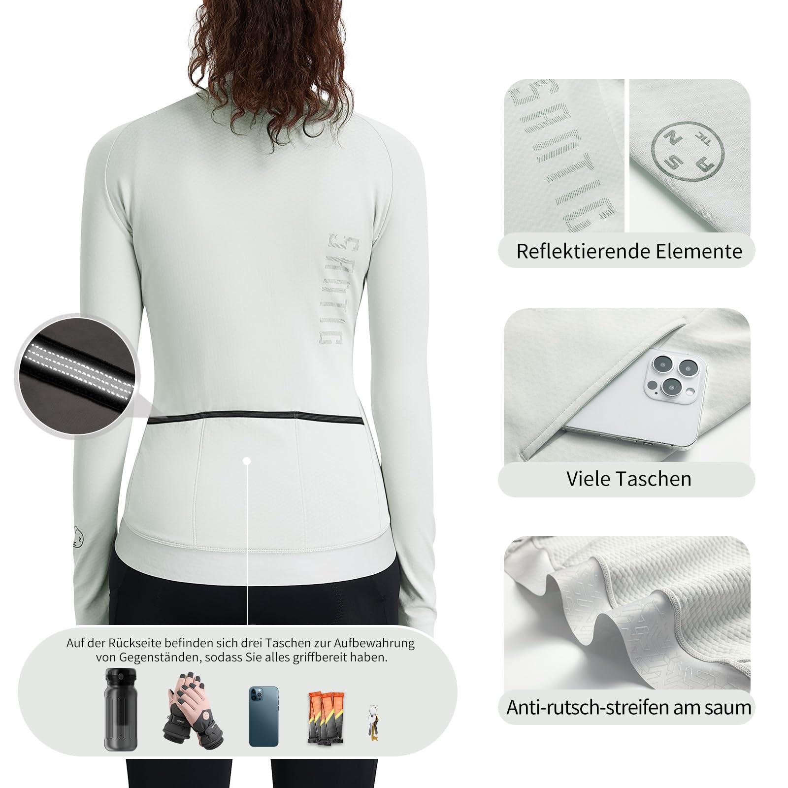 Santic Fahrradtrikot Damen Radtrikot Langarm Slim für Frühling Herbst Rennrad MTB Thermo Trikots