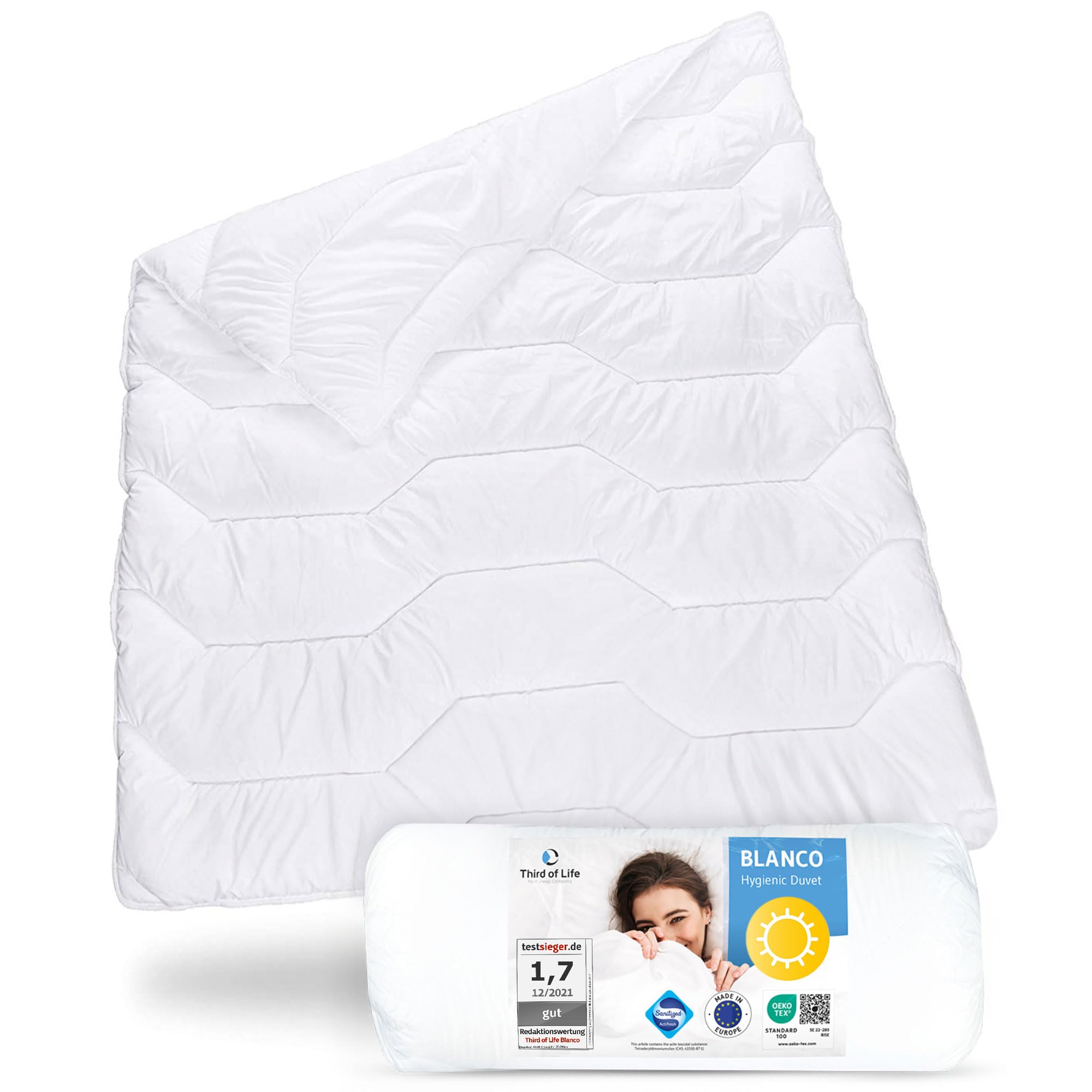 Sommerdecke 155x200 Blanco | Luftige Schlaf-Decke mit Feuchtigkeitsmanagement & hoher Atmungsaktivität | Optimale Hygiene für Allergiker | Perfekte Bettdecke für warme Nächte & im Sommer 155 x 200 cm