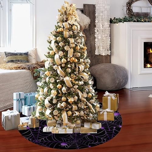 Miniatura 3 de Falda de árbol de Navidad, tela de araña morada, tapete para árbol de Navidad para casa de campo, Año Nuevo, festividades, decoración de fiesta,