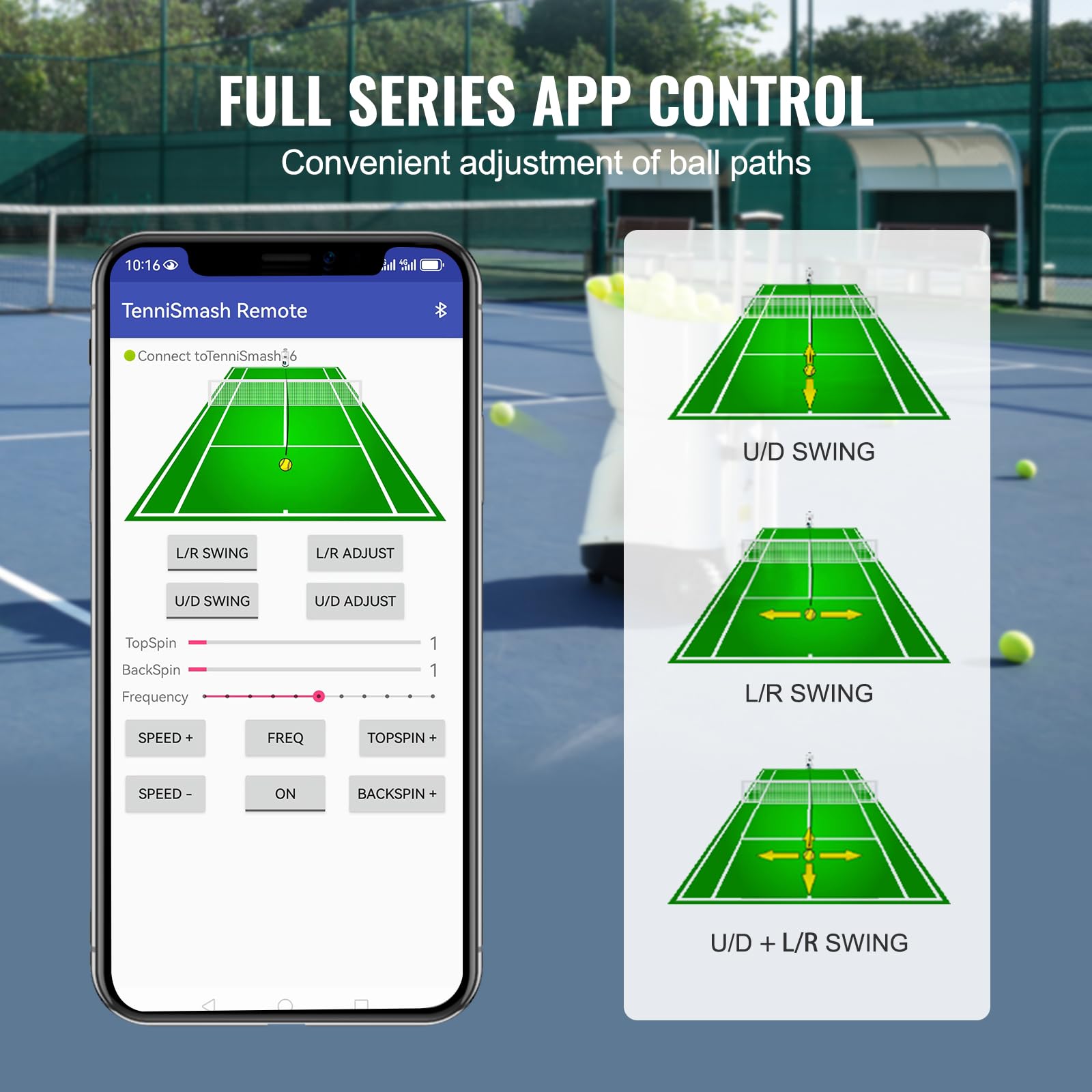 VEVOR Lanzador Automático Portátil de Pelotas de Tenis, Lanzador de 150 Pelotas, Taladro Multimodo 5 Motores, Más de 2 Horas de Juego, Batería Recargable, Control Aplicación Remota 510 x 385 x 505 mm