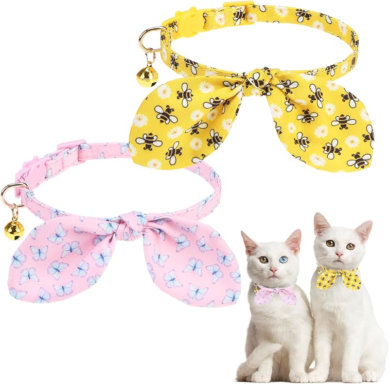 Coleira Ajustável para Gatos com Fivela Breakaway, Laço e Guizo, KOOLTAIL, Pacote com 2