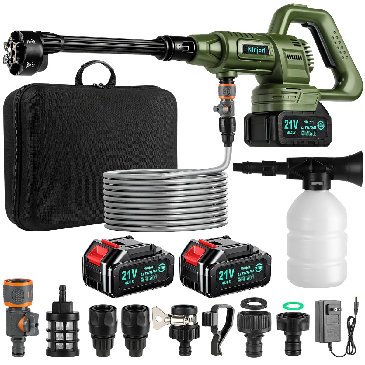 Photo 1 of Max 1100PSI 3.0 GPM Battery with Multi-3 Level Adjustment, 6-in-1 Nozzle & Foam Cannon, 26.2 ft Hose for Car & Home