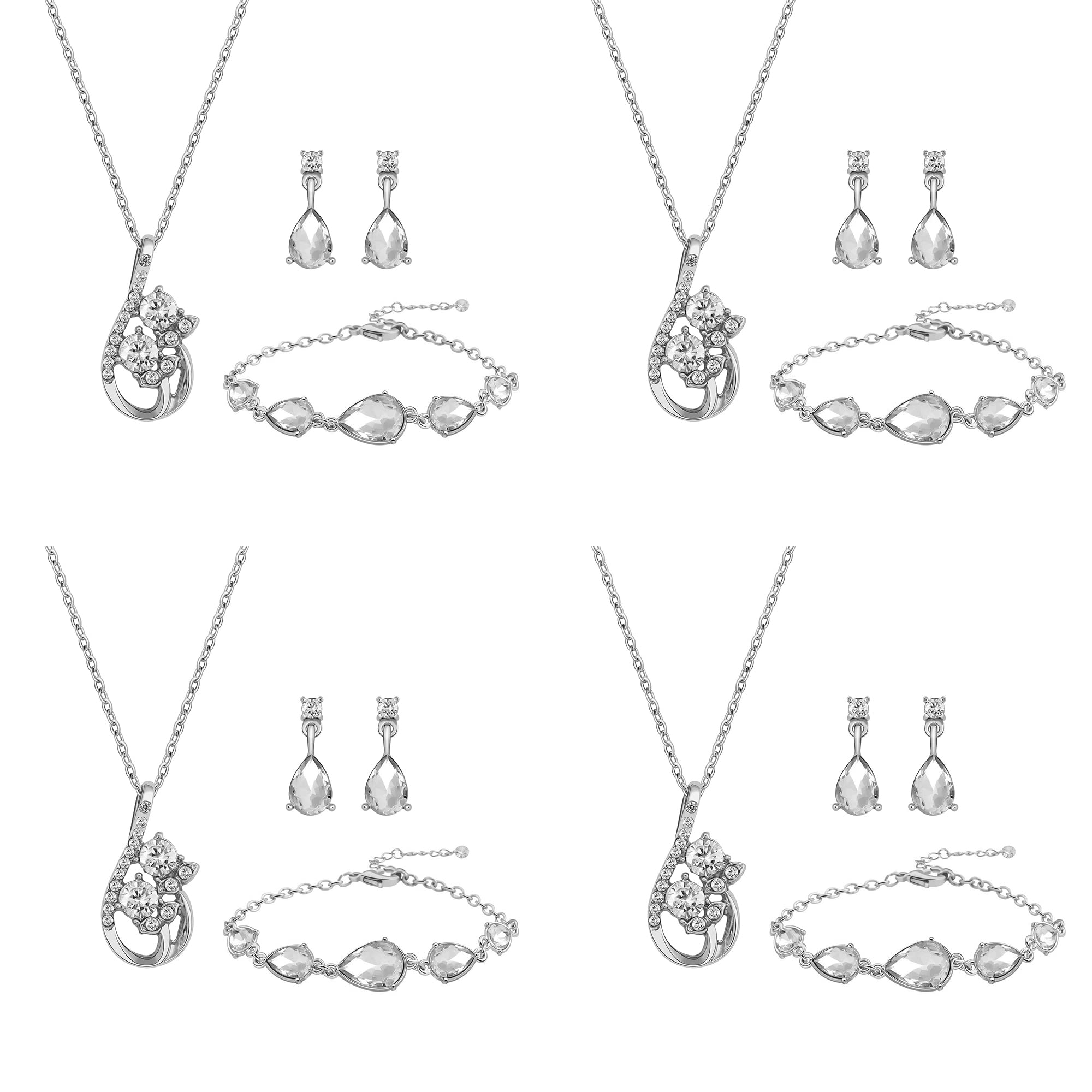 Dainty Bridesmaid Flower Teardrop Jewelry Set for Women 1-4-6-8 Sets 14k Gold & Rose Gold Plated Pave Rhinestone With Crystal Necklace Earrings Bracelet Set for Wedding Engagement Anniversary