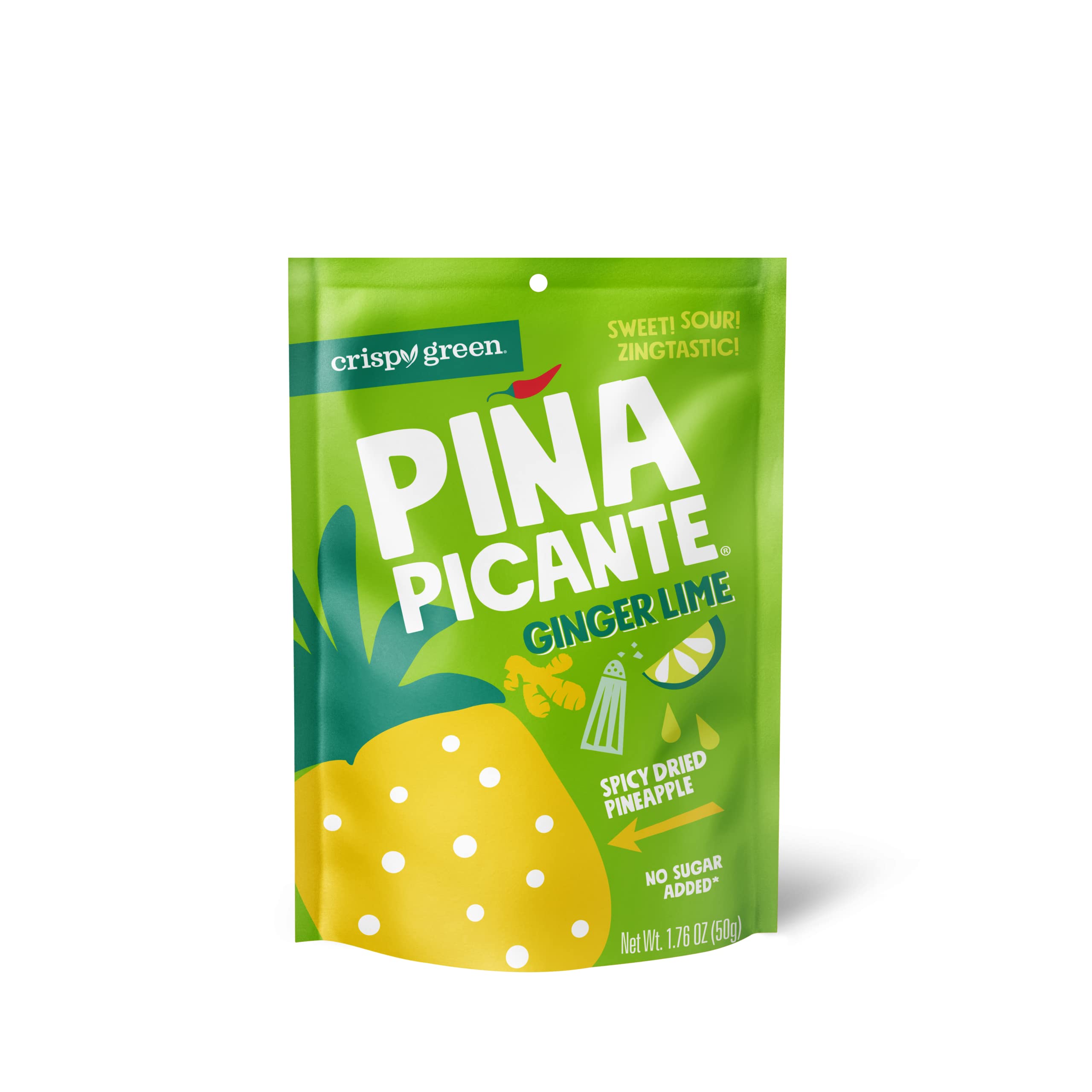 Sponsored Ad - Crispy Green Piña Picante, Ginger Lime Dried Pineapple, Healthy Real Fruit Snacks, 1.76 Ounce, 12 Single Serve Bags