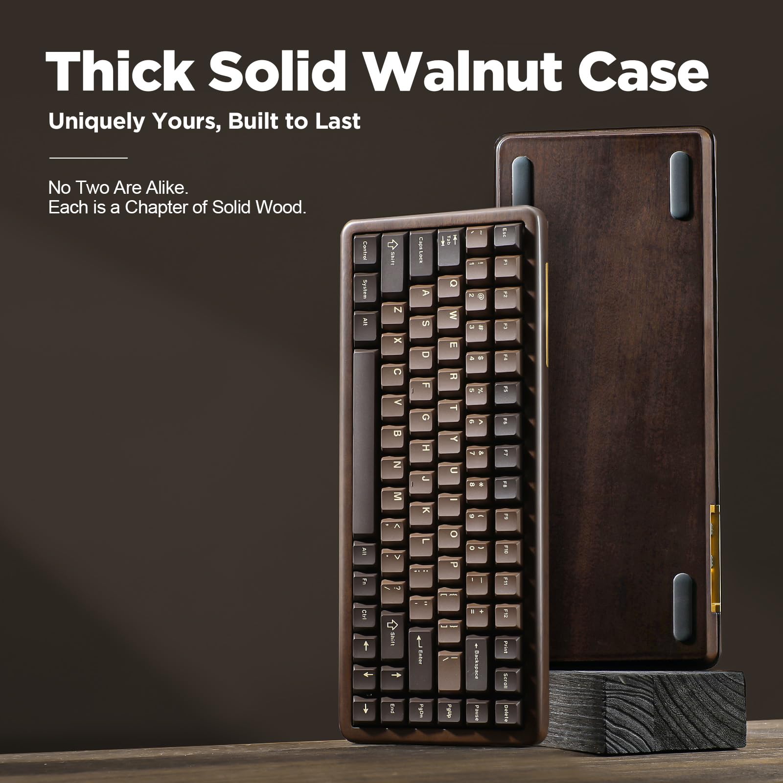 YUNZII WOOD84 Bezprzewodowa Klawiatura Mechaniczna, 75% Layout Drewniana Klawiatura Gamingowa, BT/2.4G/USB-C, Klawiatura Custom z PBT Double Shot Keycap (Brown, Candy Linear Switch)