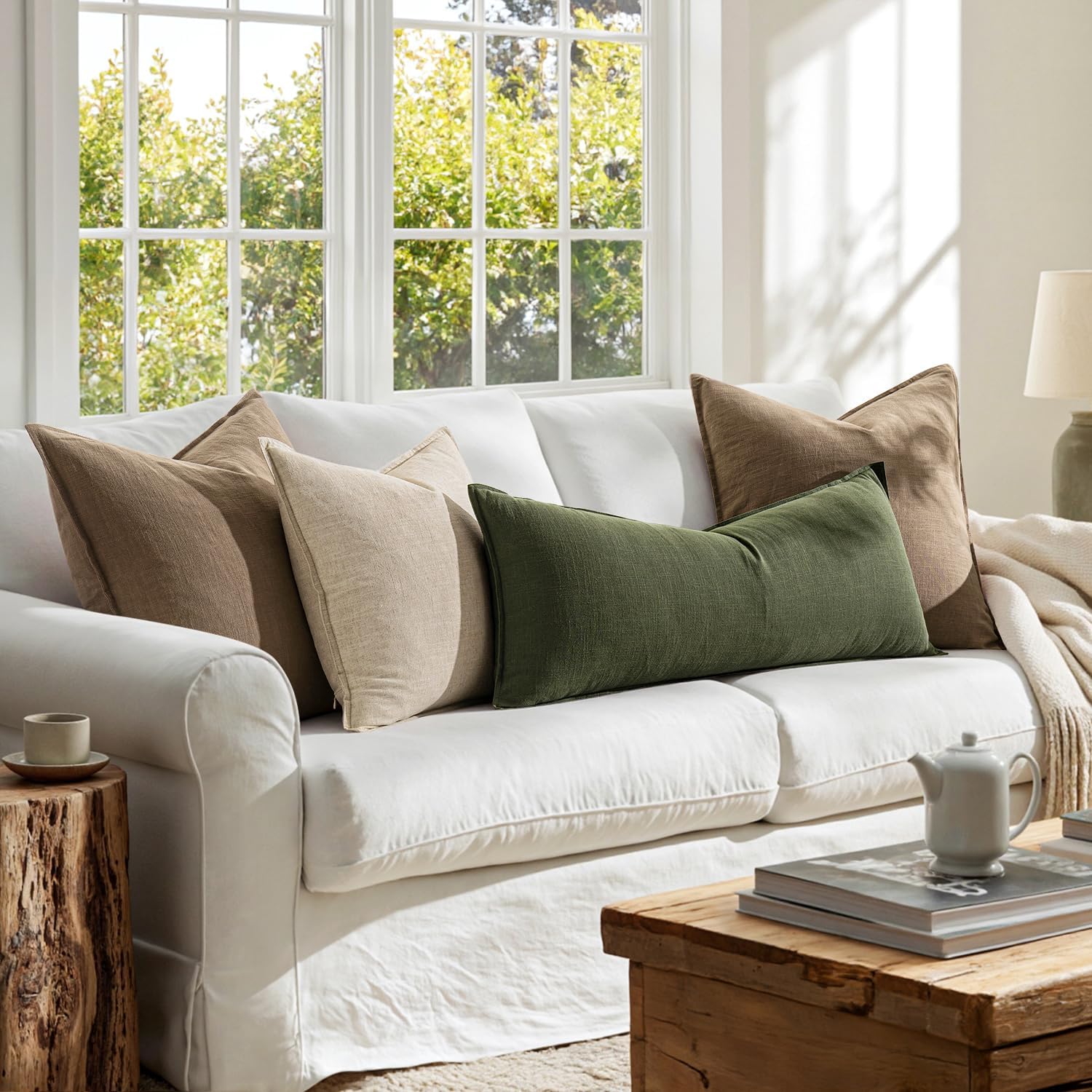 MIULEE Decorative Long Lumbar Throw Pillow Cover for Bed 14x36 Dark Olive Green Boho Farmhouse Neutral Couch Pillowcase Pack of 1 Accent Modern Sofa Cushion Livingroom Home Decor (Covers Only)