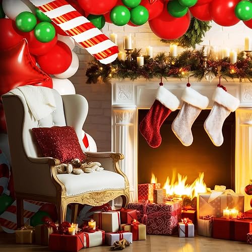 Miniatura 5 de Kit de arco de guirnalda de globos rojos, verdes y blancos, globos de fiesta de Año Nuevo, 133 globos rojos, verdes y blancos con caja de regalo de