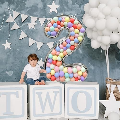 Miniatura 6 de Juego de 101 marcos de globos de números grandes, incluye 1 marco de globos de Mylar plateado de 65 pulgadas, 100 globos de macarrón, ideal para