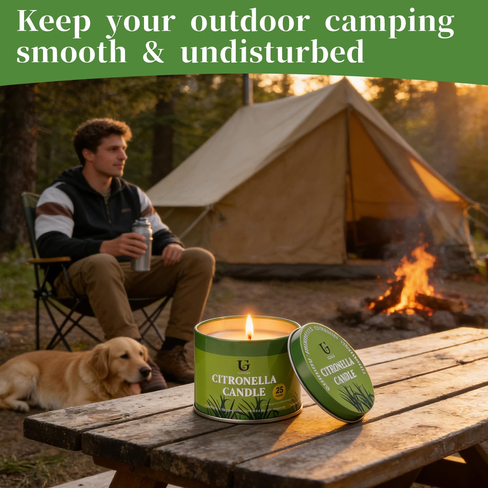 Citronella Candles Outdoor (5.3oz, 2 Packs) Natural Soy Wax Camping Candle, Plant-Based Citronella Essential Oil Large Lemongrass Candle for Patio, Deck, Garden, Backyard, Home Indoor - 2
