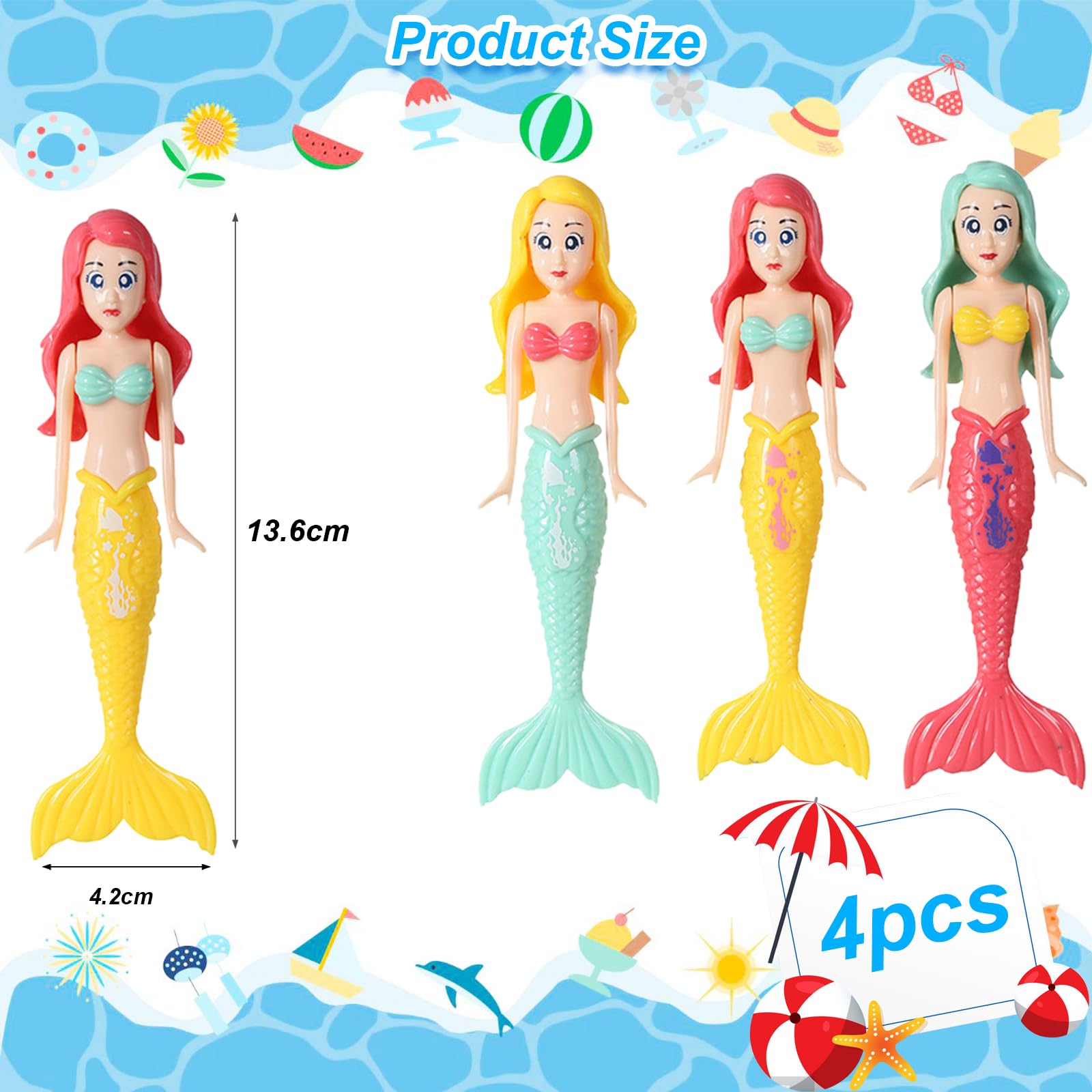 Jiuhao Diving Toys for Kids 4 Pcs Summer Fun Swimming Pool Dive Toy Mermaids for Girls & Boys, Underwater Training Toys - Image 3