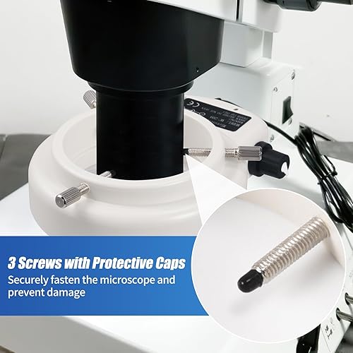 Miniatura 6 de Annhua Fuente de luz para microscopio 144 LED sin parpadeo Microscopio Anillo de luz con iluminador ajustable y cubierta protectora para Blanco